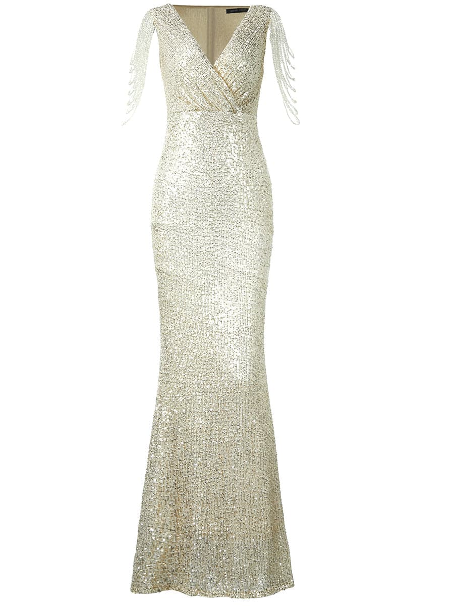 Glitter Wrap Mermaid Prom Maxi Dress