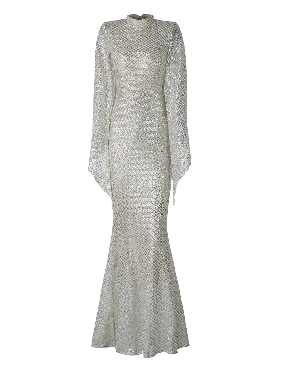 Glitter Bell Sleeve Mermaid Dress