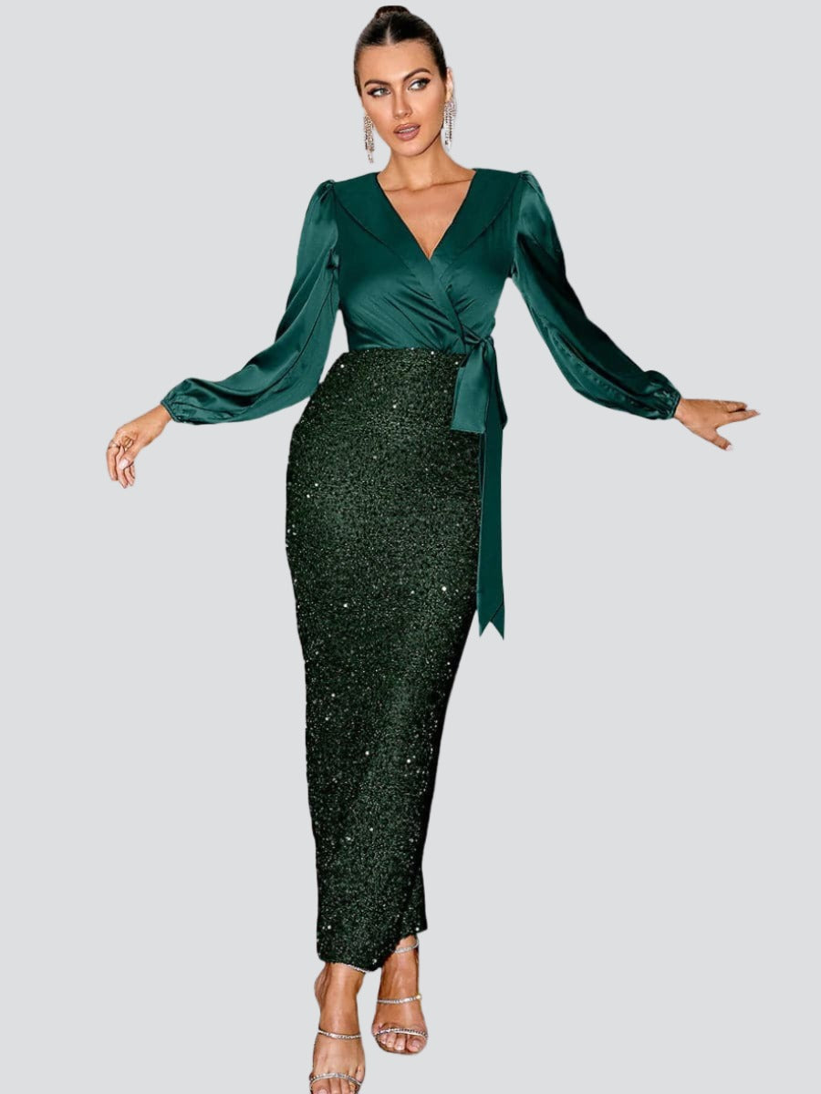 Wrap Panel Sequin Formal Dress