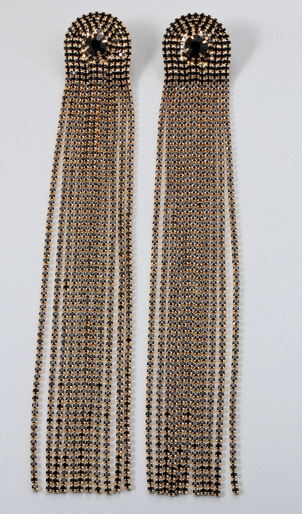 NOLA MULTI DIAMANTE TASSEL EARRINGS IN BLACK