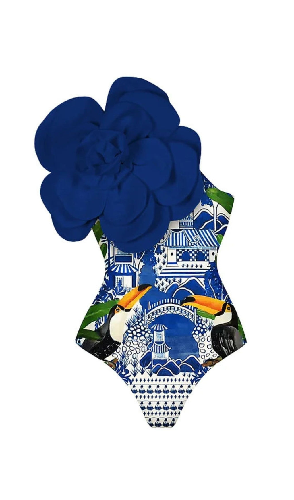 Flower Toucan Printed Swimwear Two Piece Set