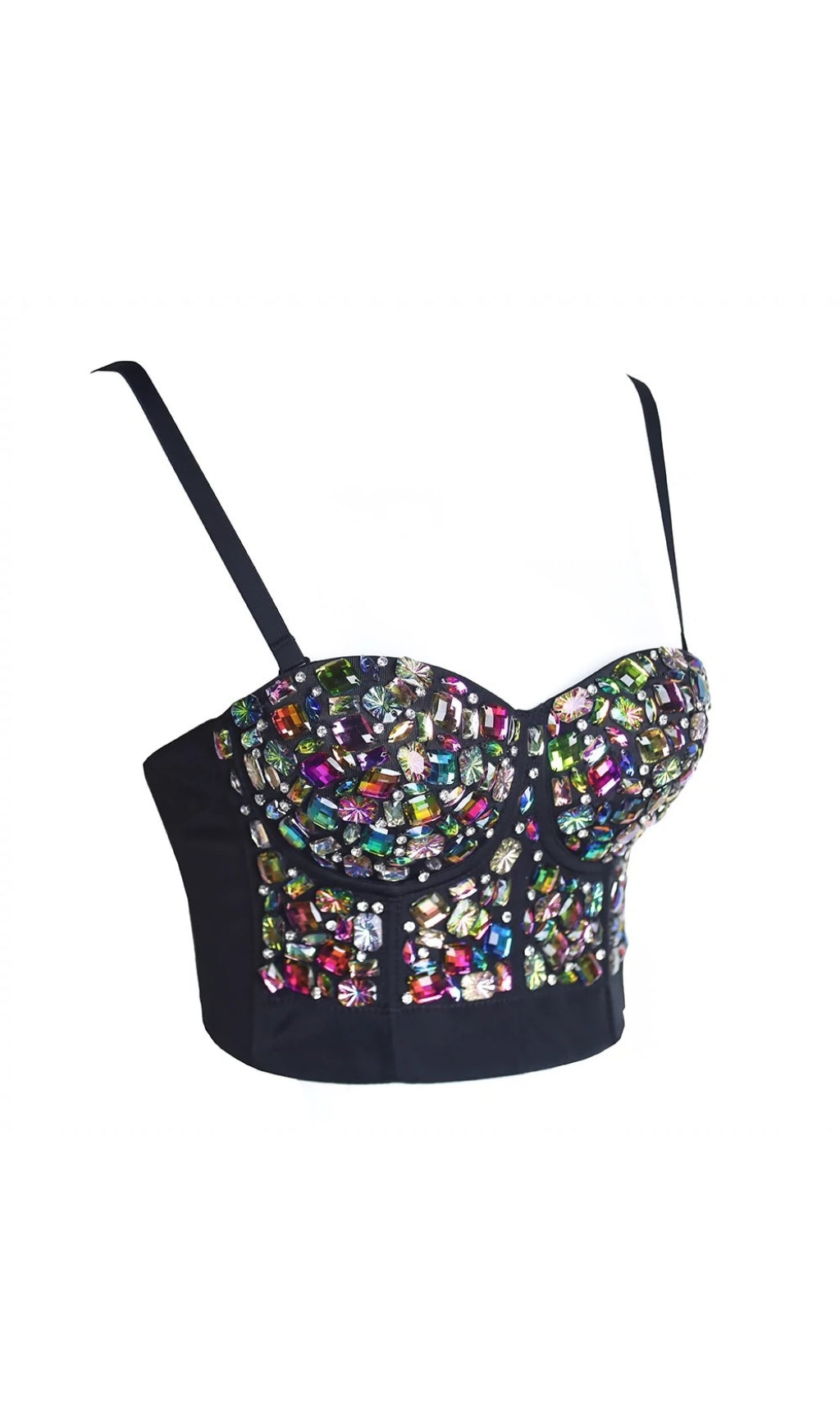 CRYSTAL EMBELLISHED CROPPED TOP IN BLACK