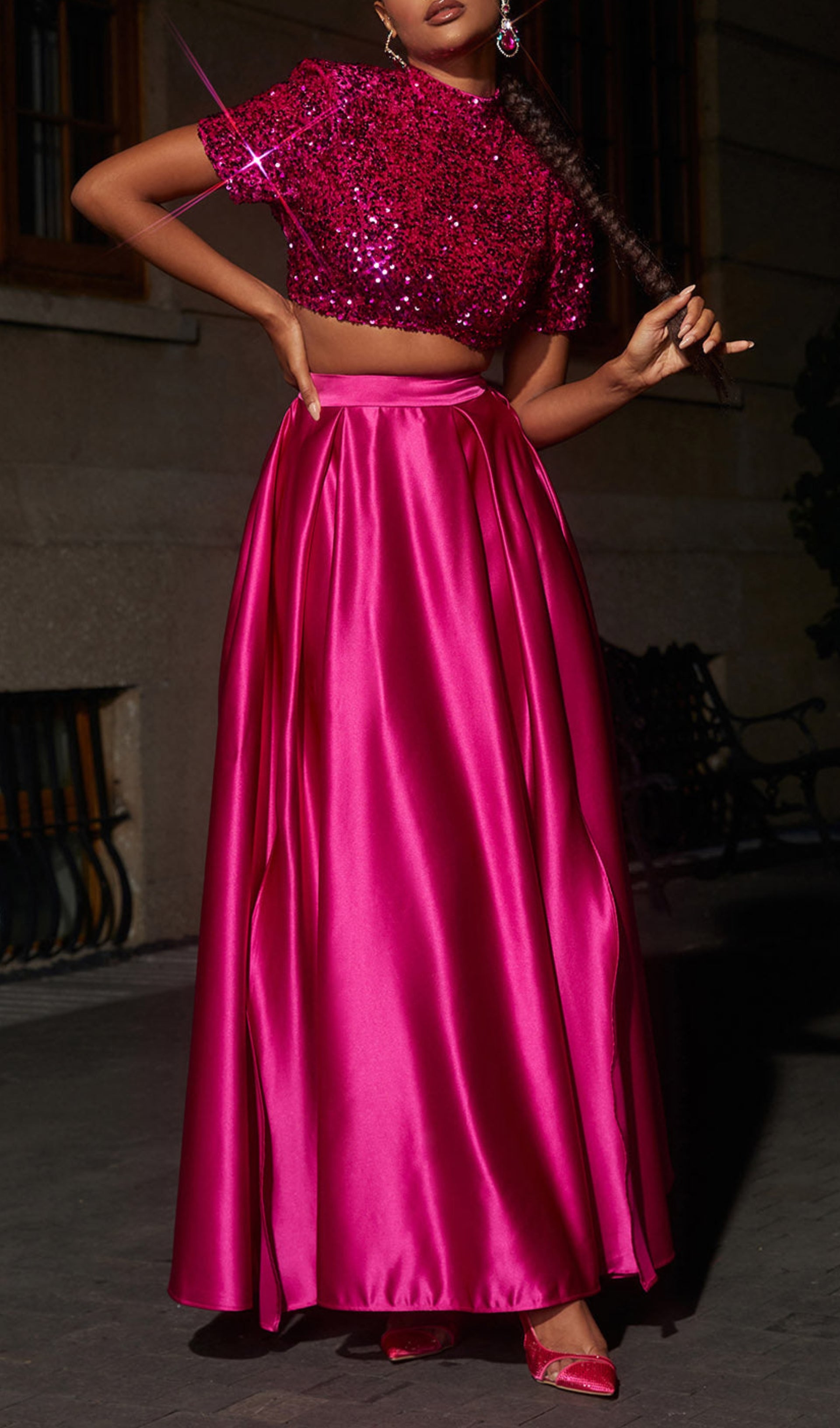 Short Sleeve Split Skirt Set