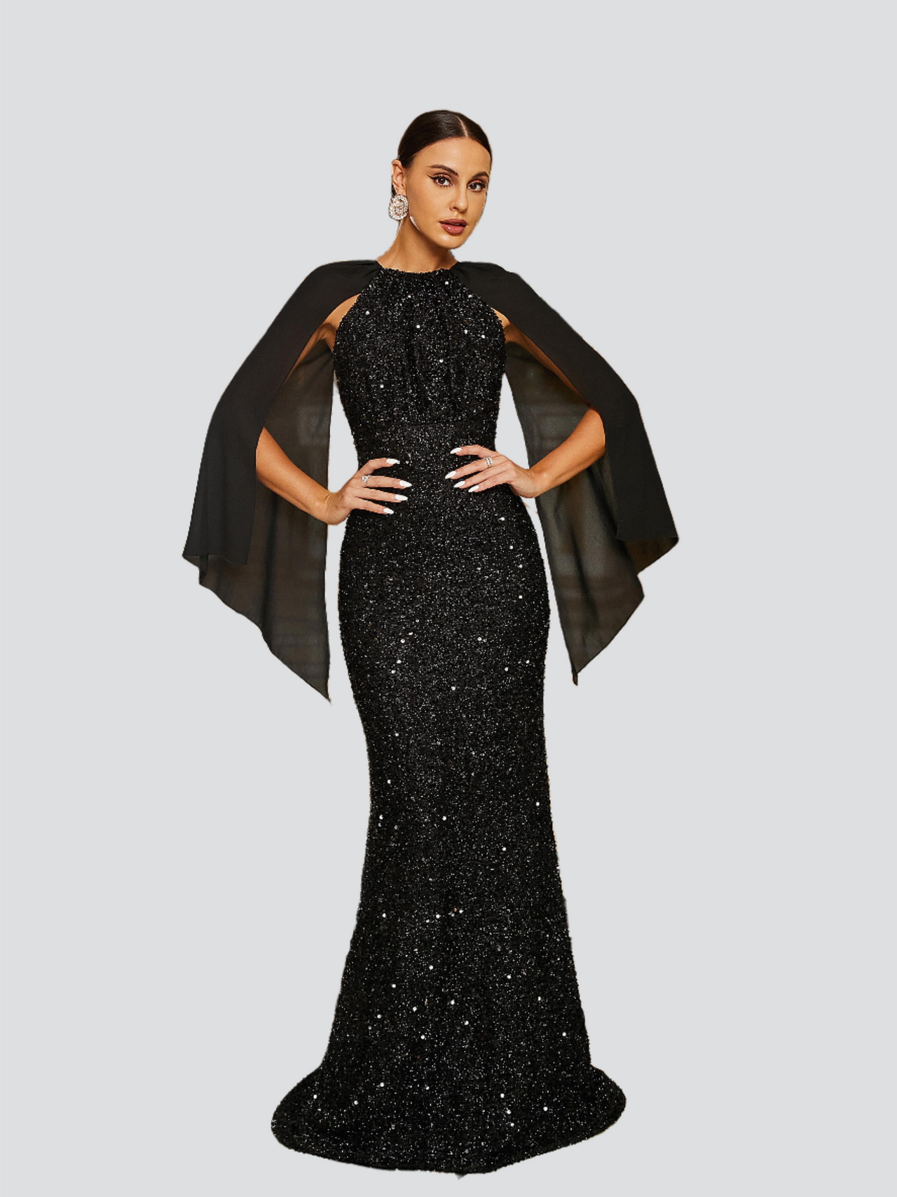 Mermaid Crew Neck Black Sequin Evening Dress