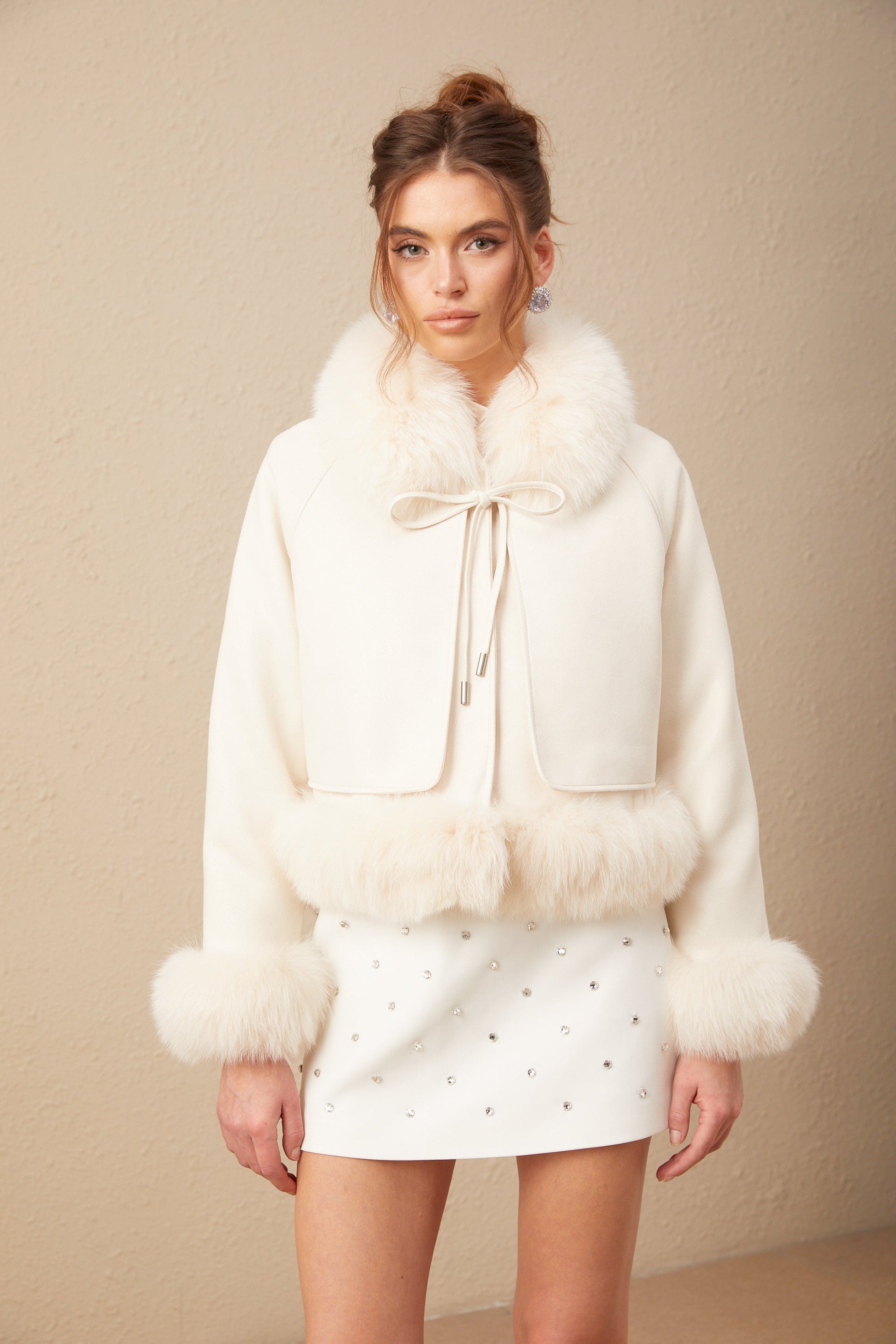Cécile white suede fur padded short coat