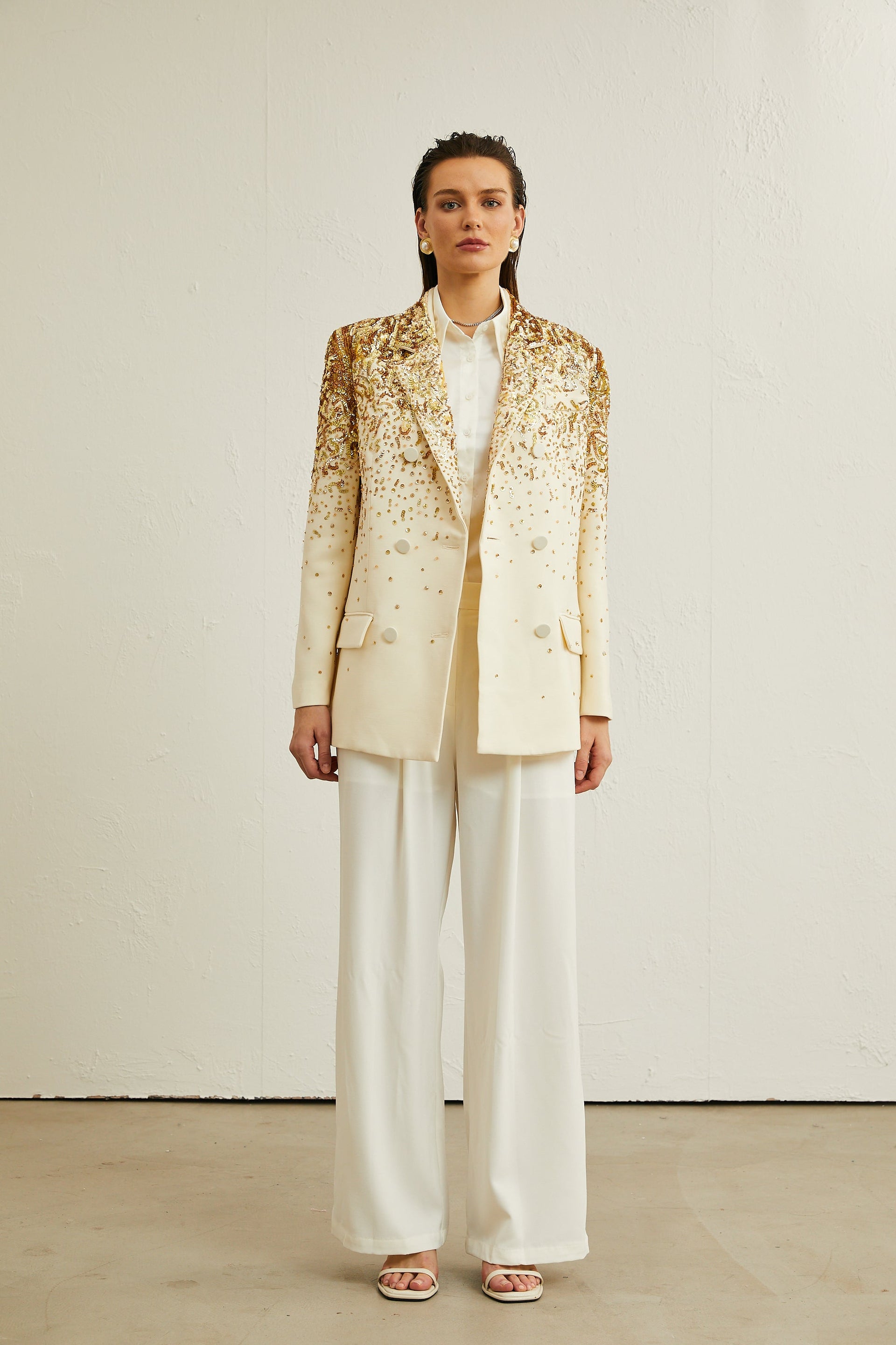 Carole stud-embellished embroidered blazer