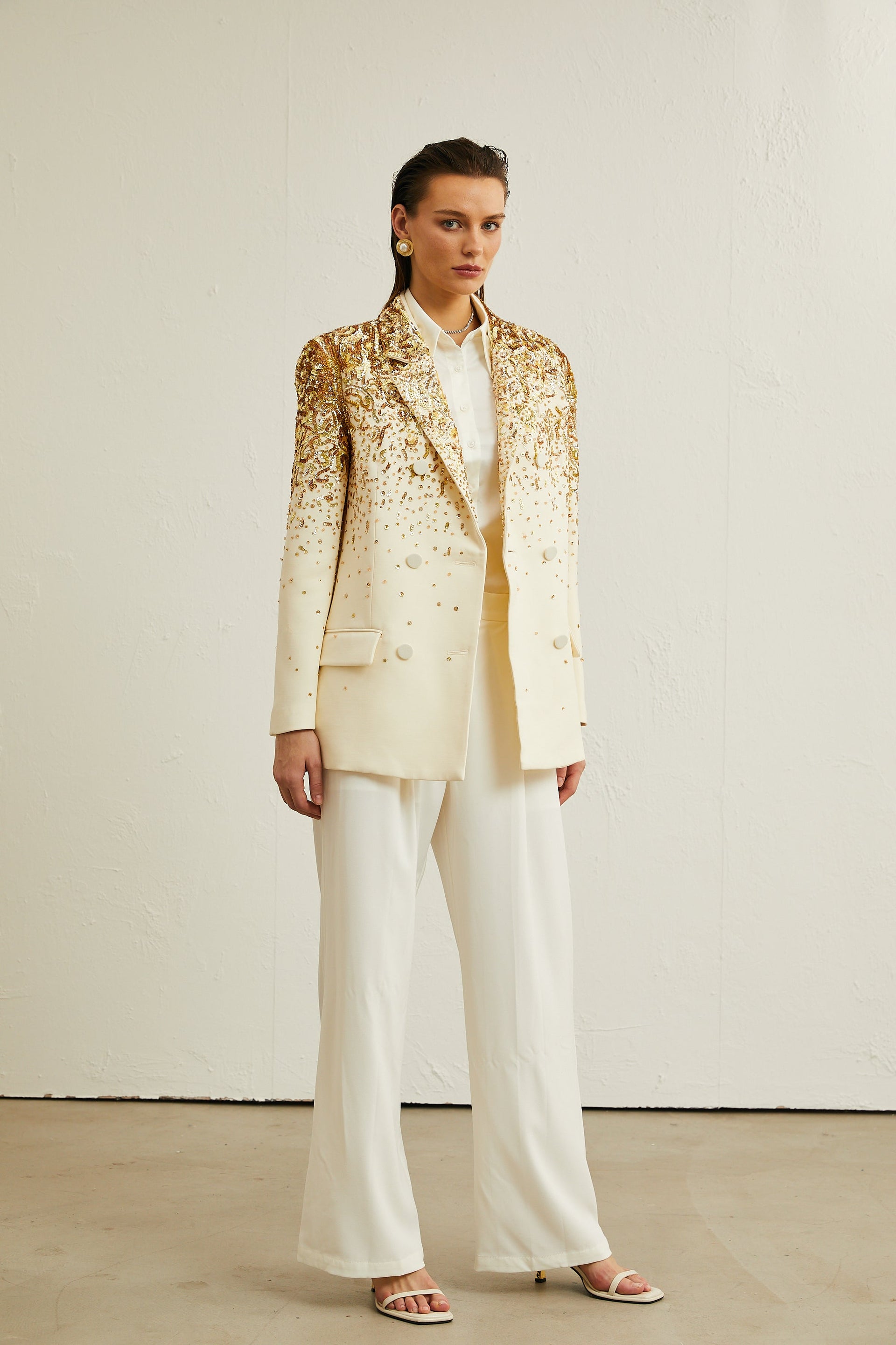 Carole stud-embellished embroidered blazer