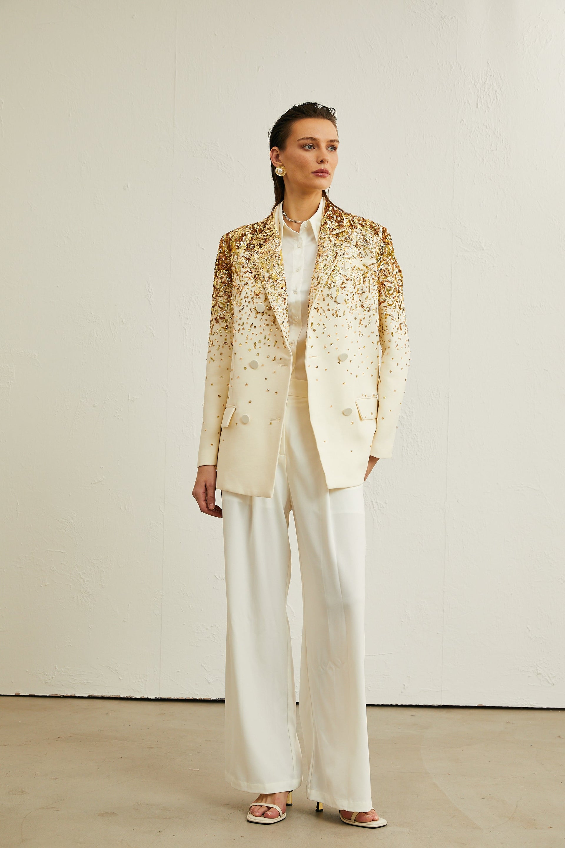 Carole stud-embellished embroidered blazer