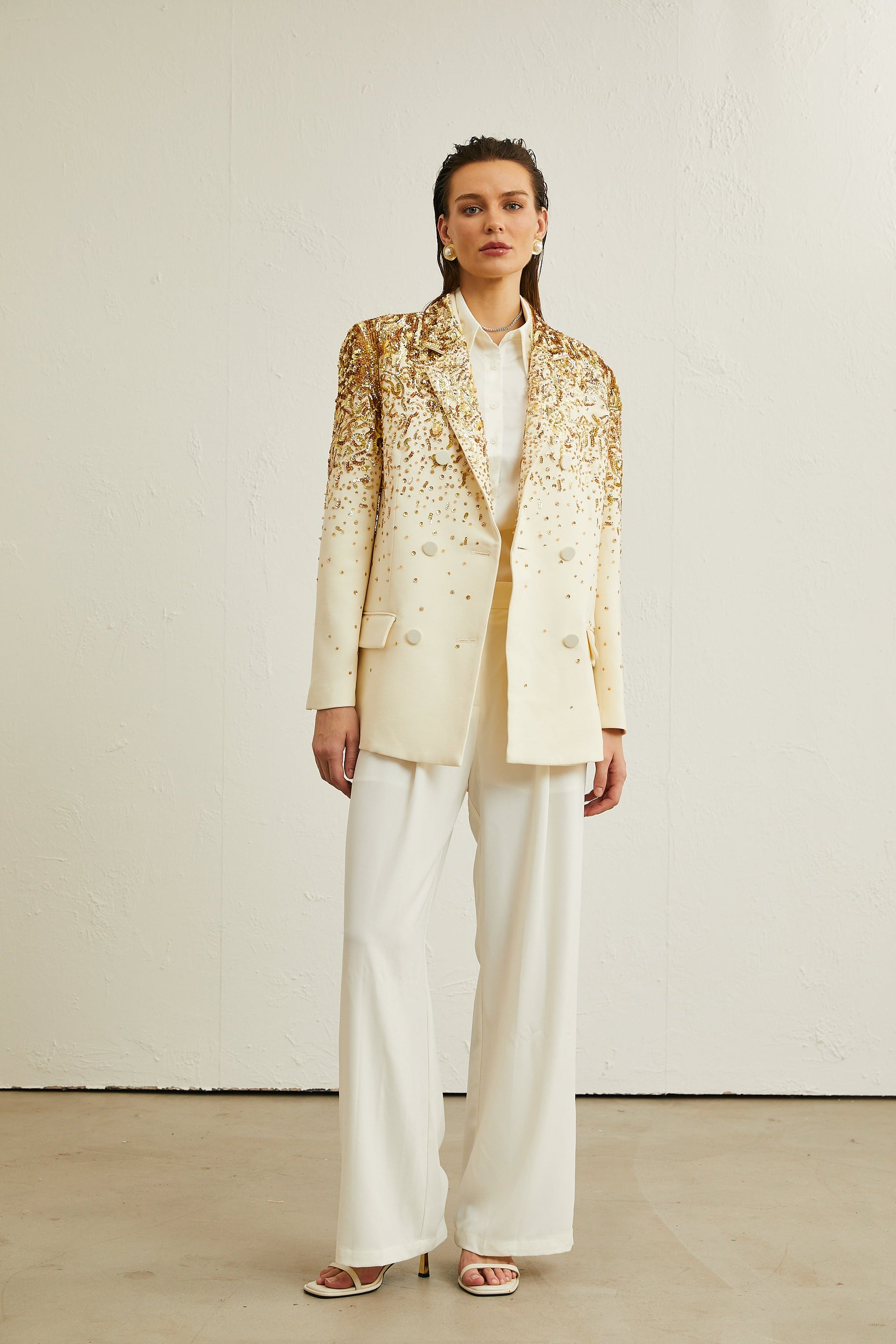 Carole stud-embellished embroidered blazer