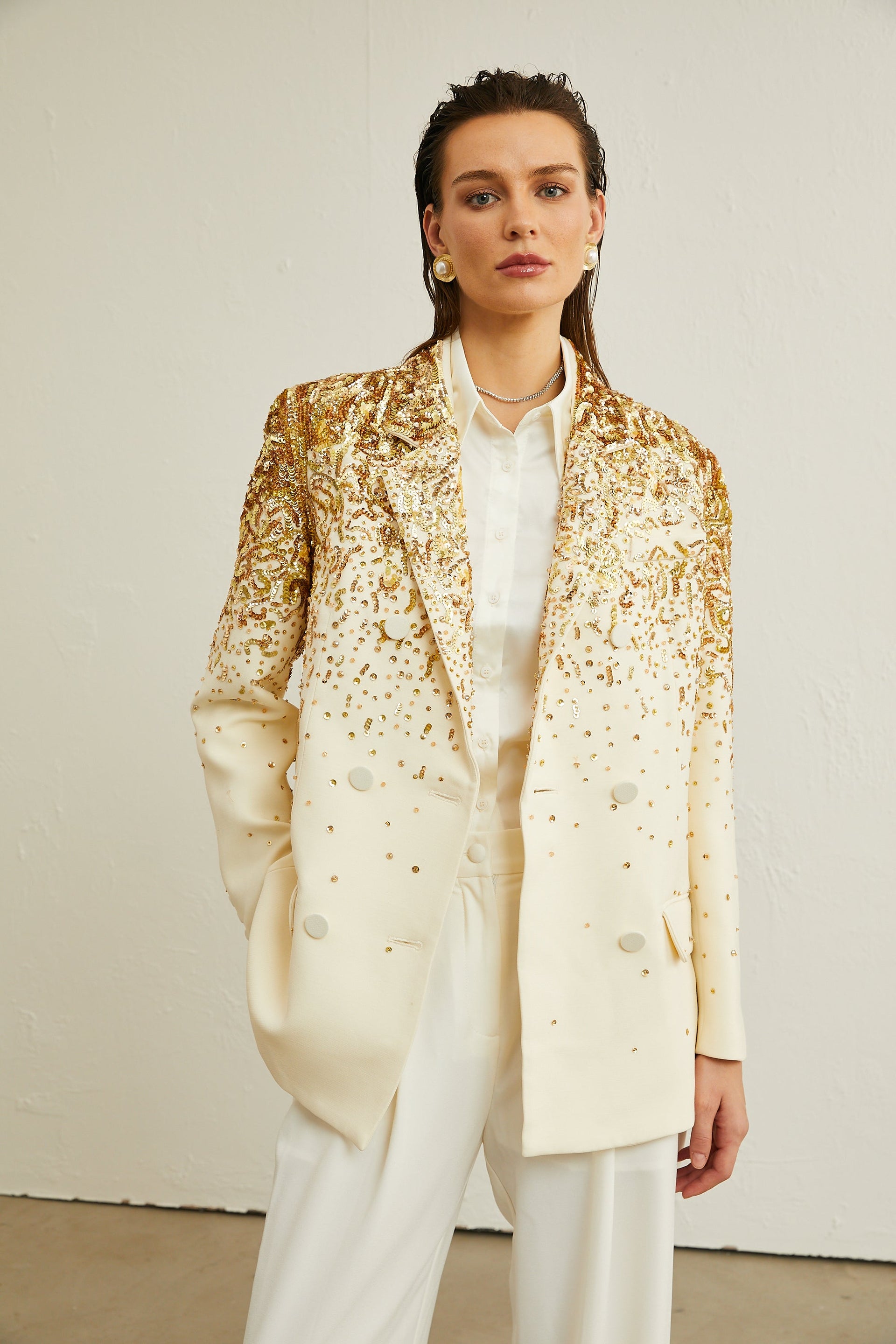 Carole stud-embellished embroidered blazer
