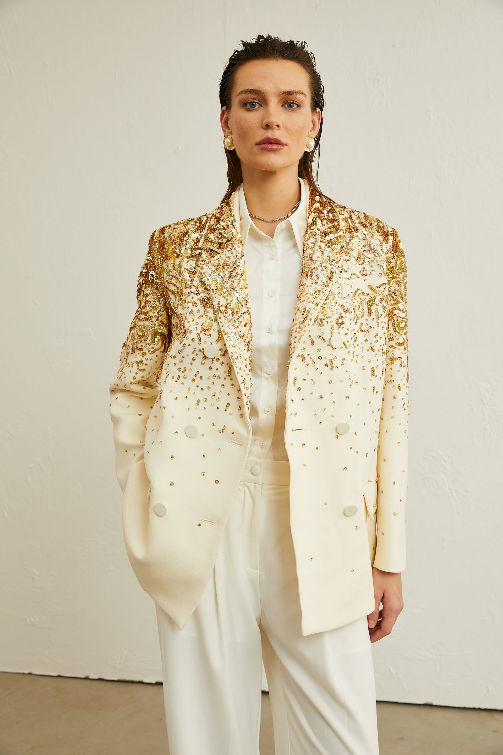 Carole stud-embellished embroidered blazer