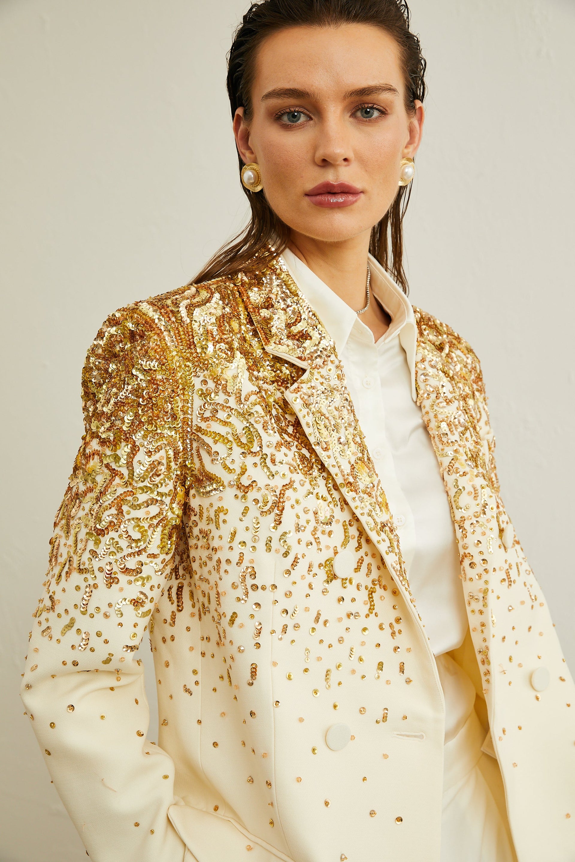 Carole stud-embellished embroidered blazer