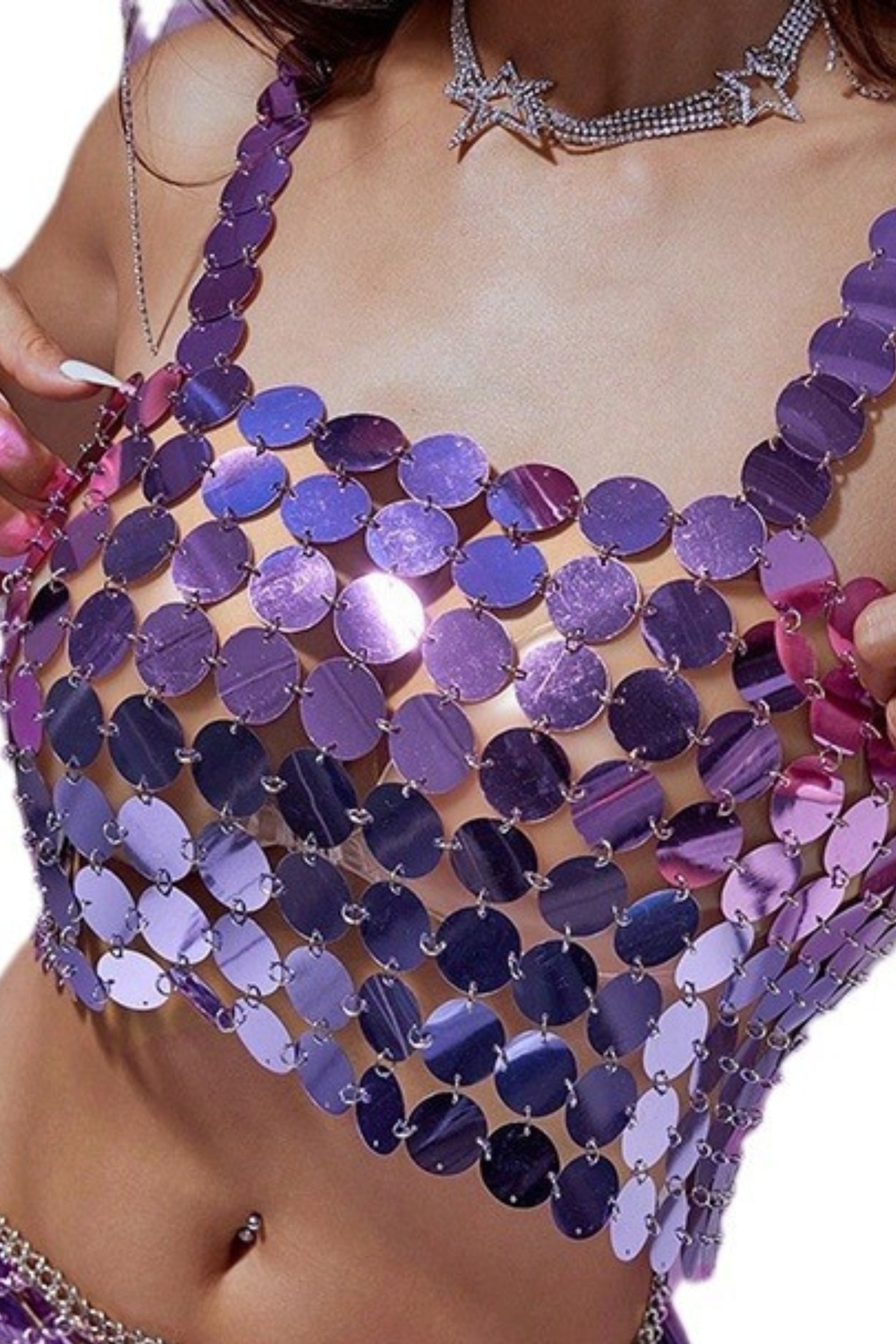 Purple sequin backless top