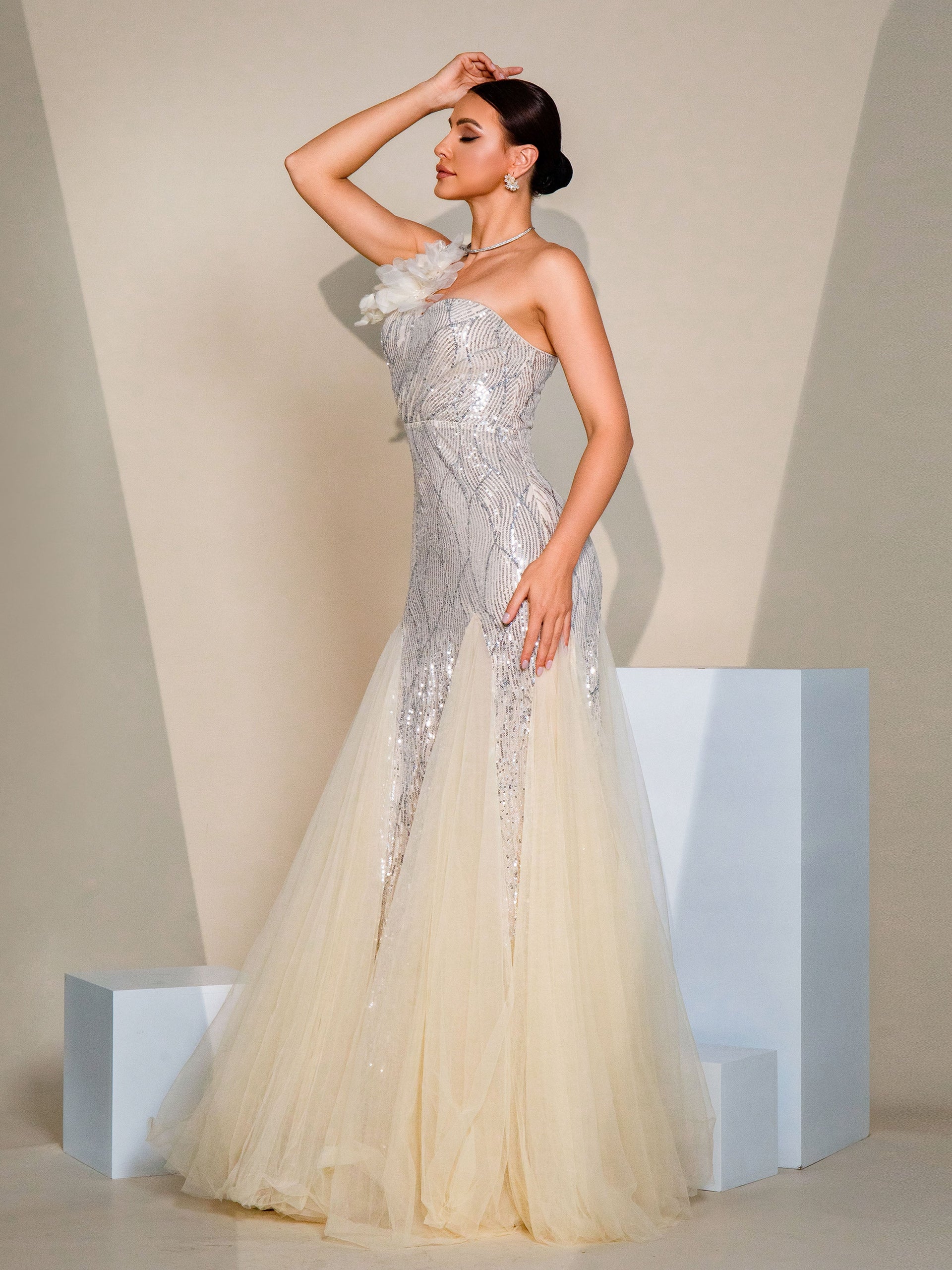 One Shoulder Applique Wedding Guest Dress