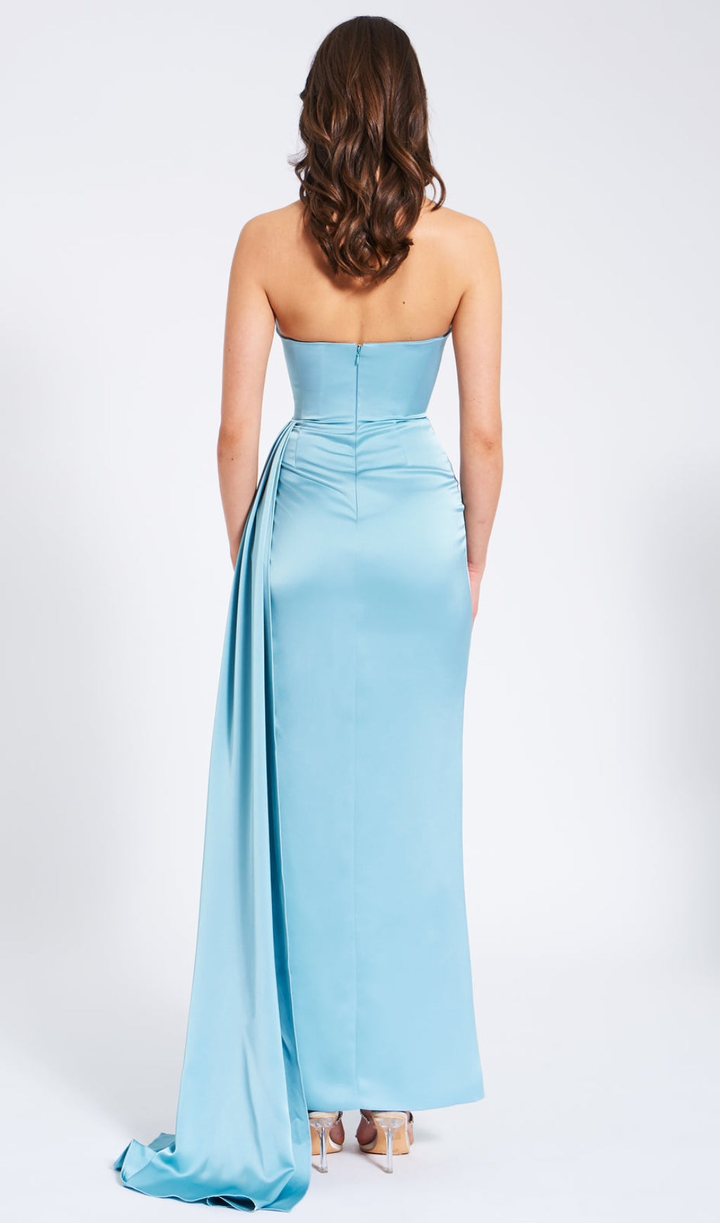 Embellished drape split maxi dress in blue