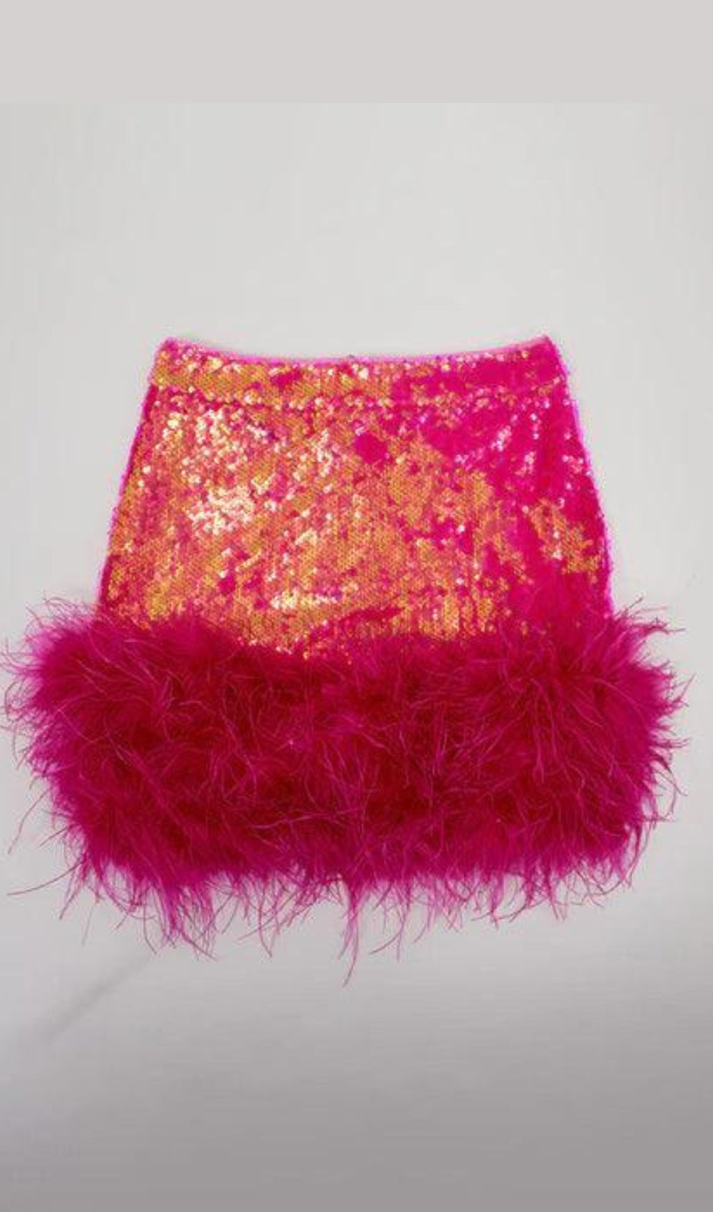 SEQUIN FEATHER SKIRT IN HOT PINK