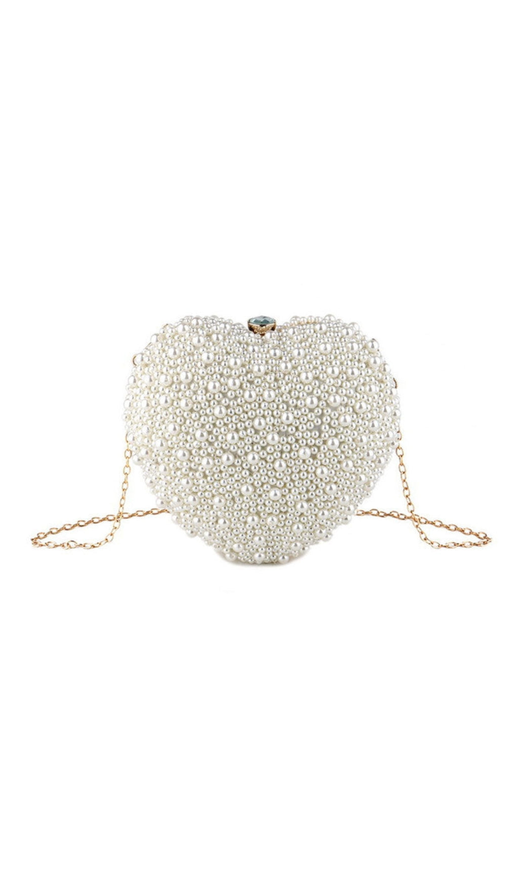 Pearl Beaded Heart Shaped Clutch Bag - Beige