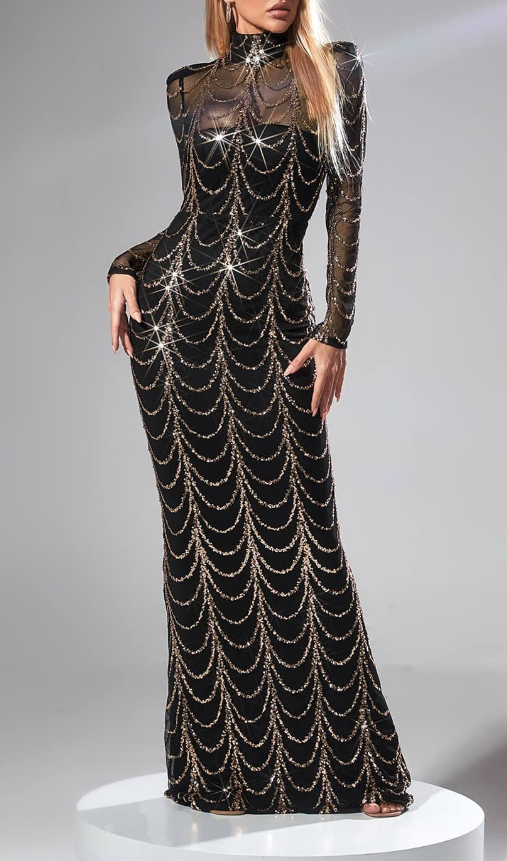 Long Sleeve Sequin Maxi Dress In Black