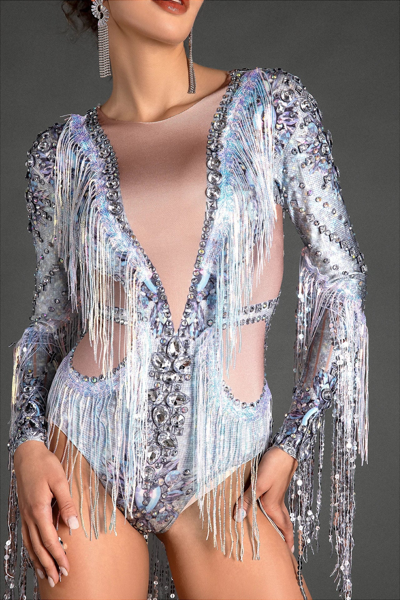 Crystal Sequin Fringe Bodysuit