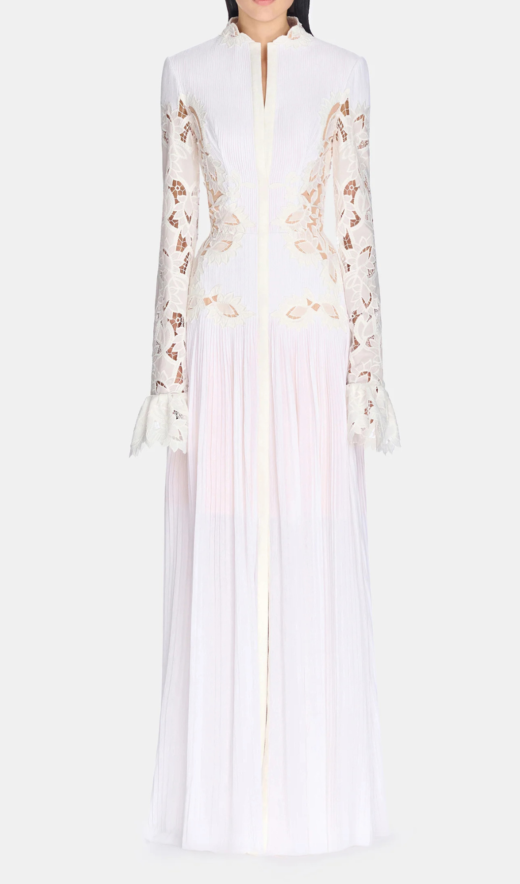 lace embroidered hollow maxi dress in white