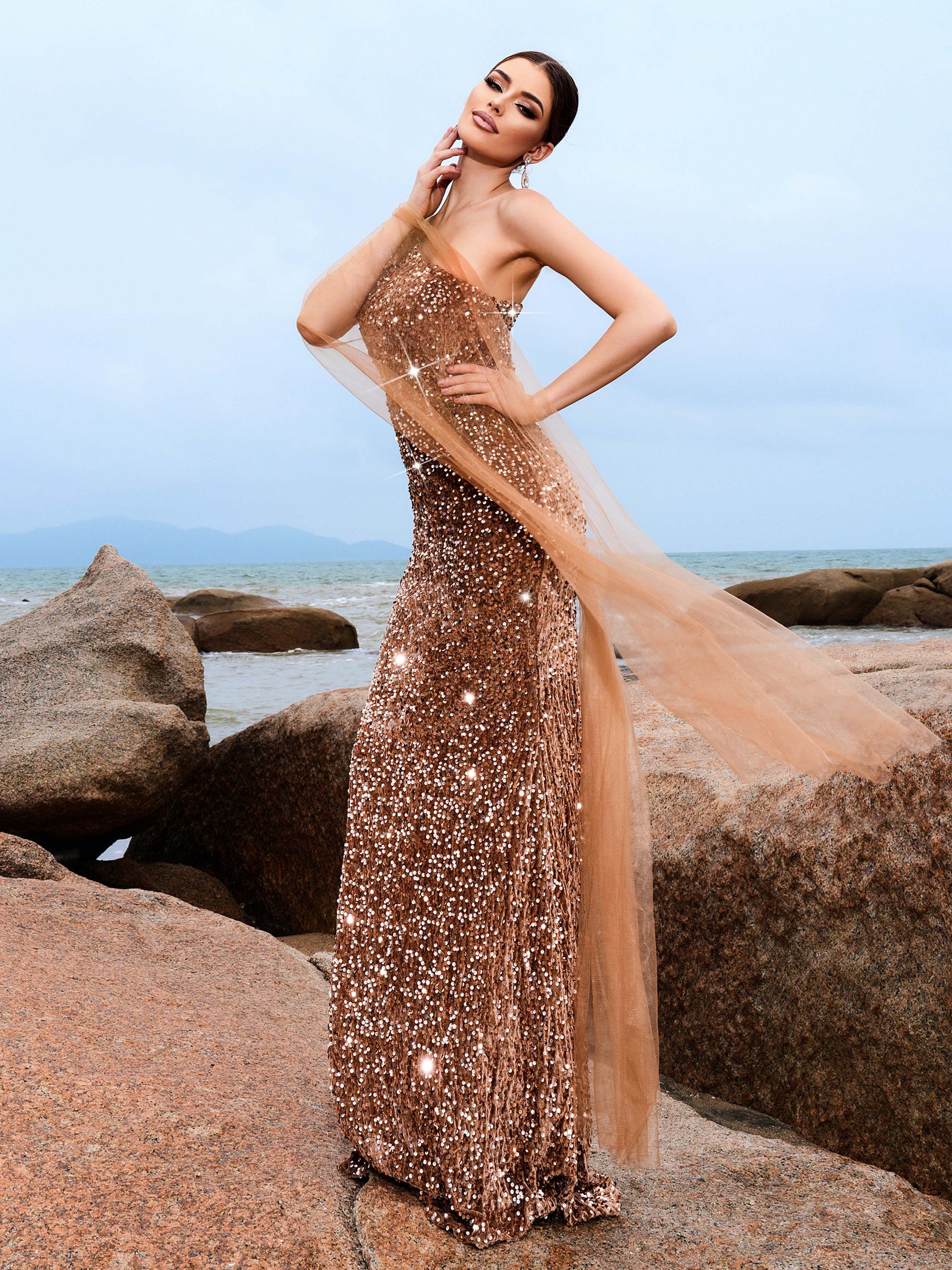 One Shoulder Maxi Sequin Dress