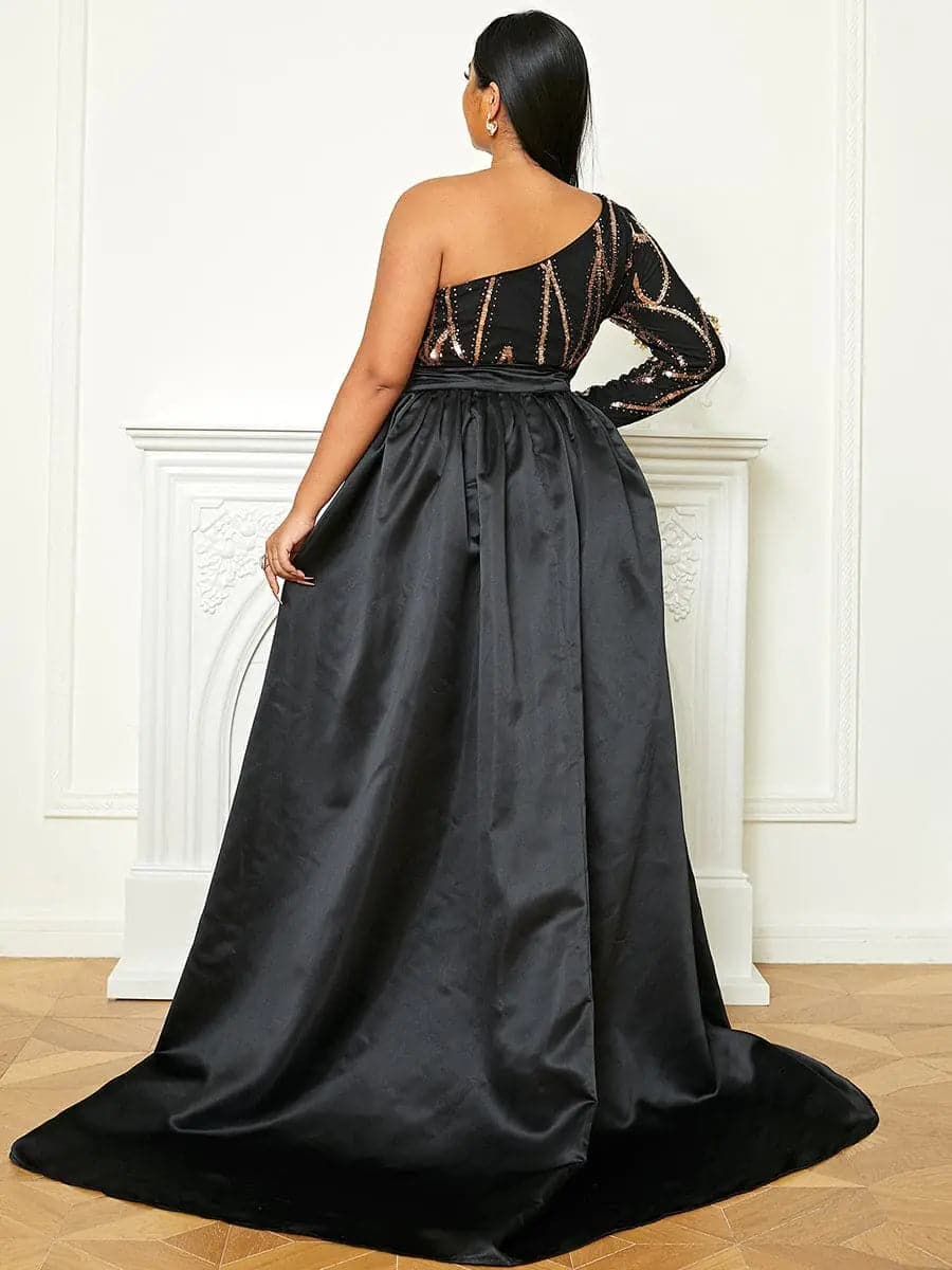 One Shoulder Cloak Sequin Prom Dress