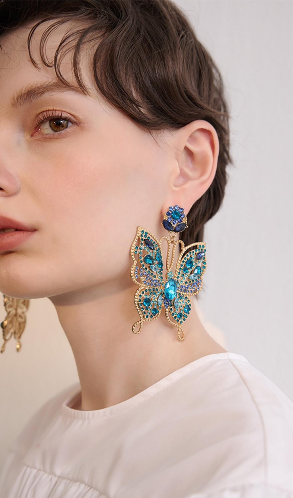 COLORFUL DIAMOND BUTTERFLY RHINESTONE EARRINGS