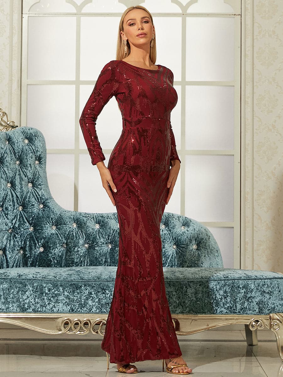 Long Sleeve Sequin Mermaid Prom Dress