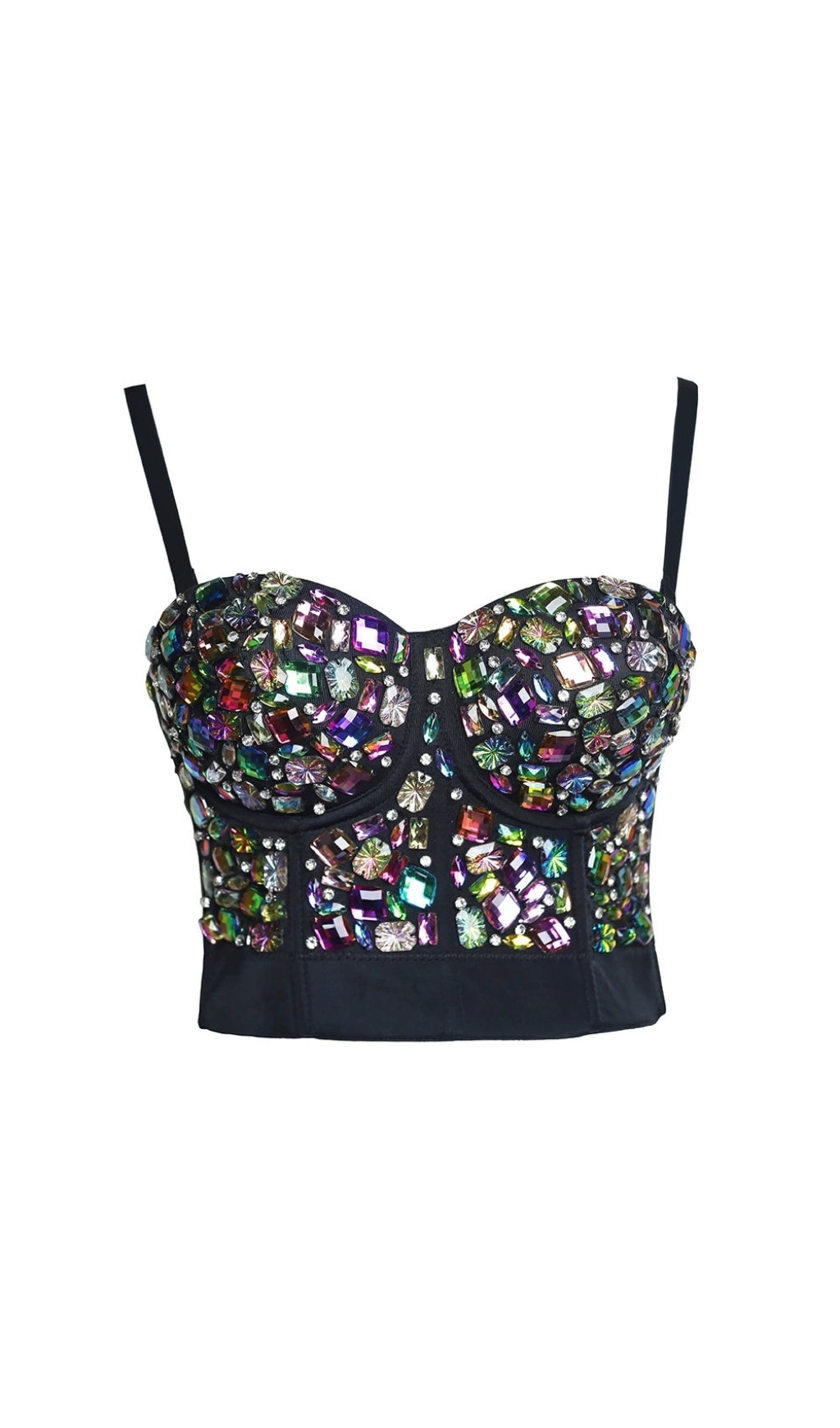 CRYSTAL EMBELLISHED CROPPED TOP IN BLACK