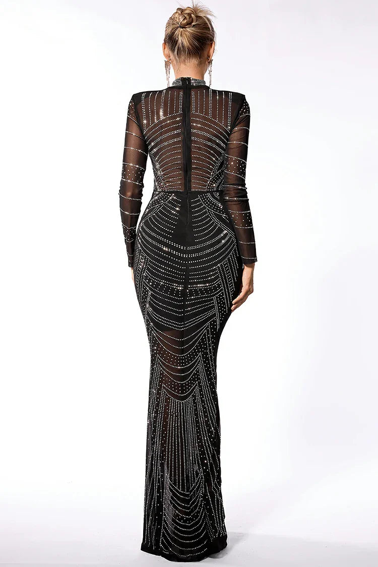Draven Mesh Rhinestone Sheer Illusion Dress