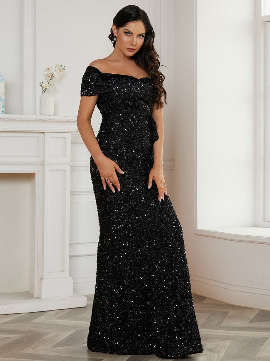 Ruffled Sequin One Shoulder Mermaid Dress
