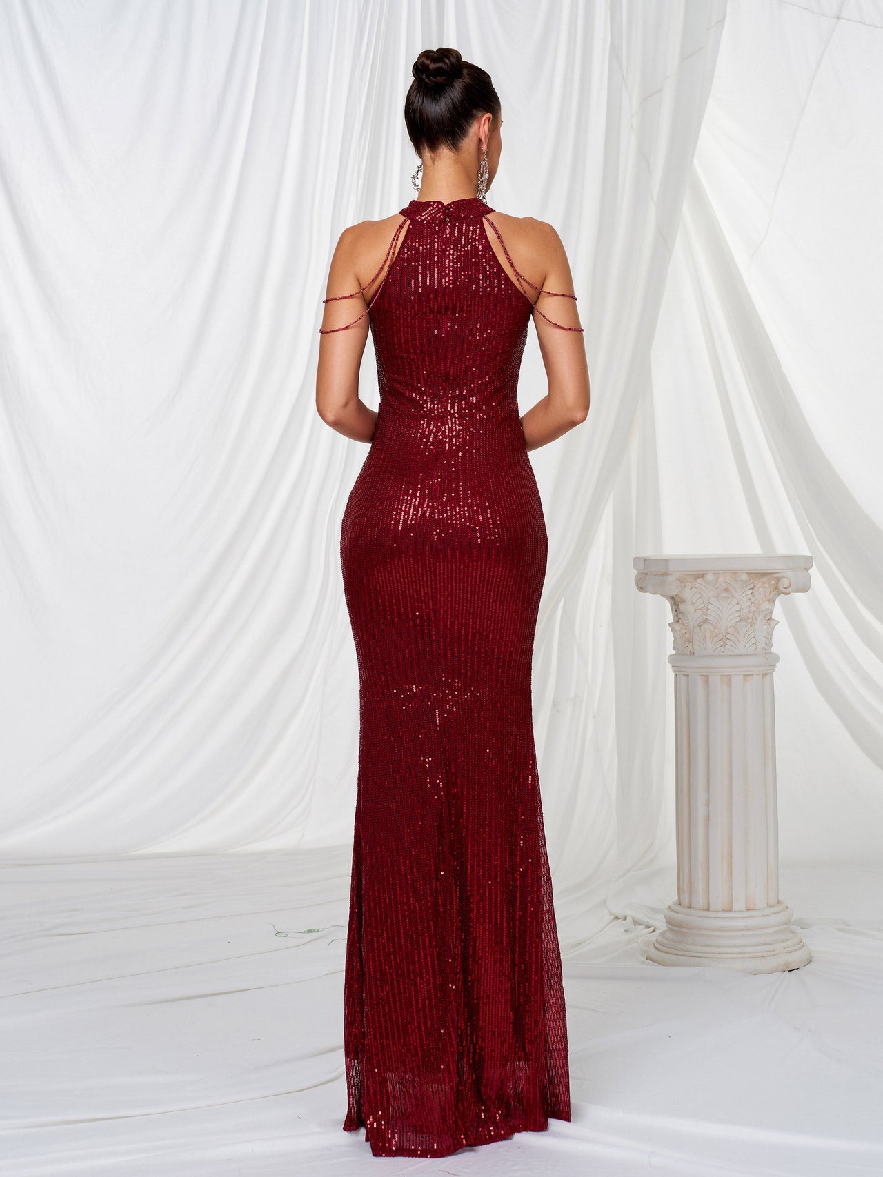 Formal Halter Neck Sequin Prom Dress