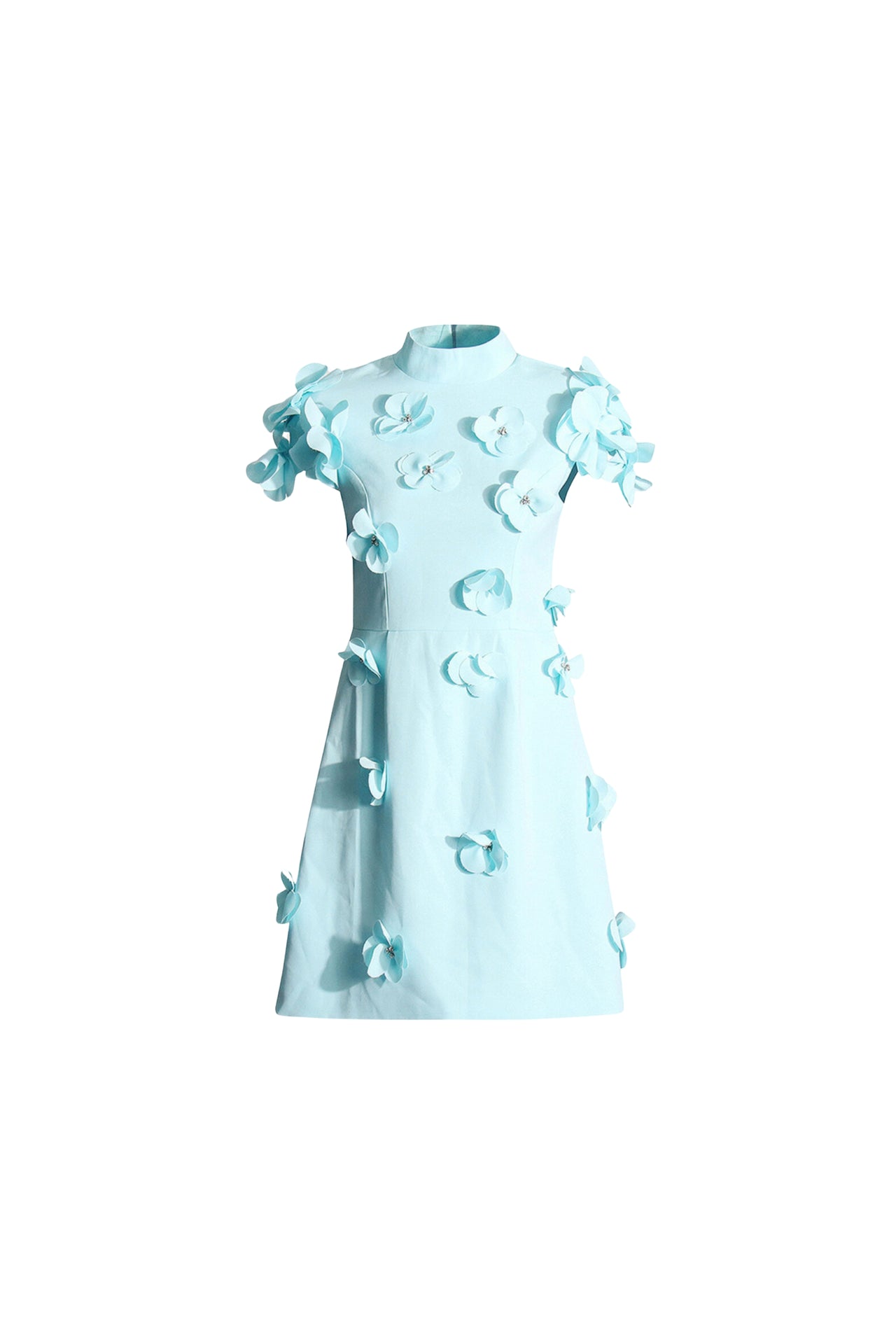 BLUE FLOWER DECOR MINI DRESS