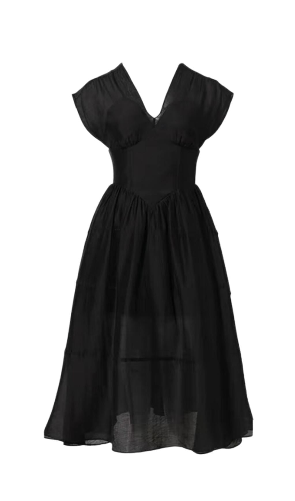 CHIIFFON MIDI DRESS IN BLACK