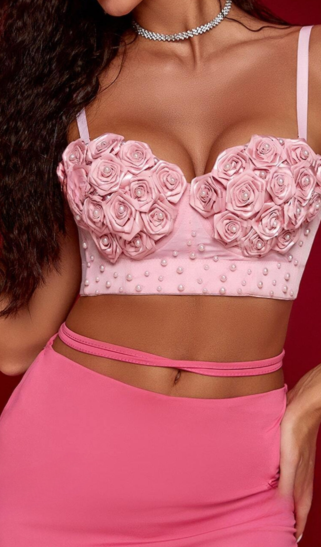 Rose Floral Applique Pearls Top