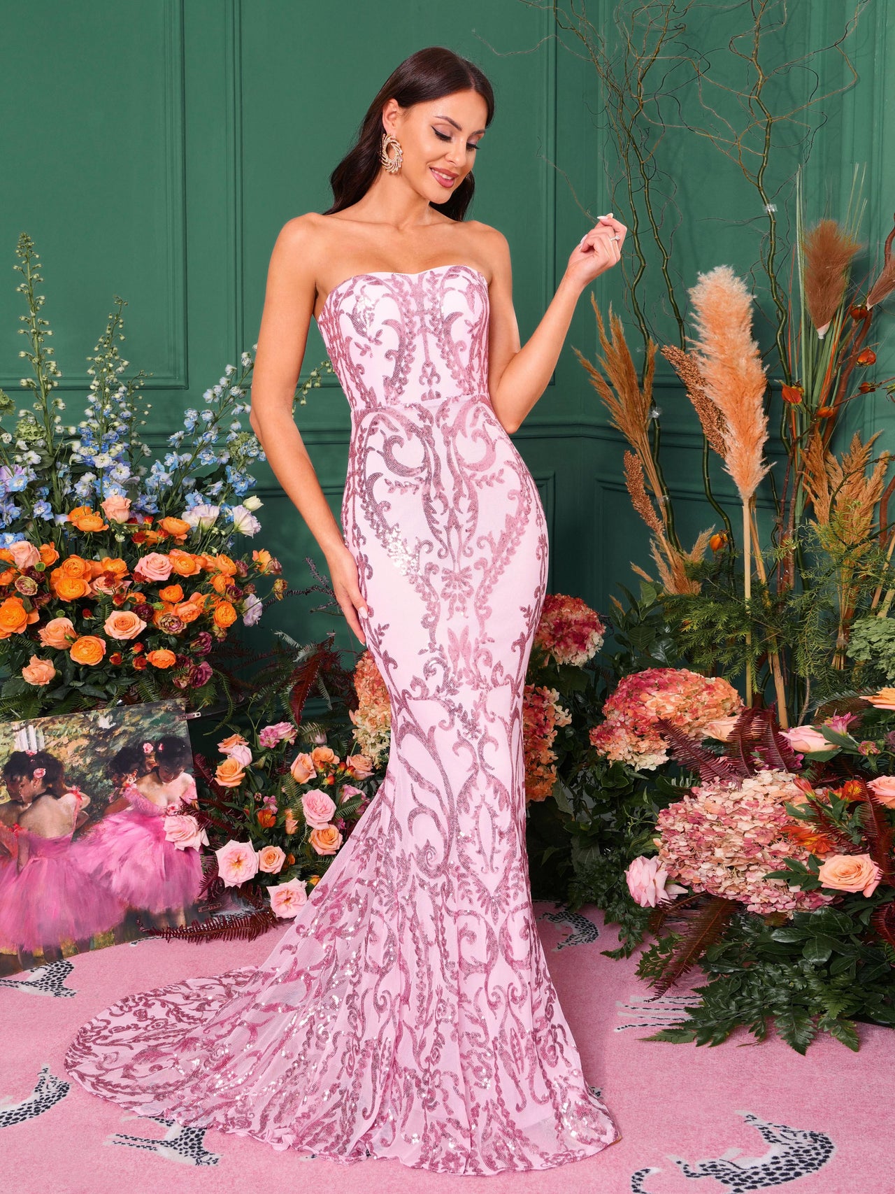 Strapless Mermaid Sequin Maxi Dress