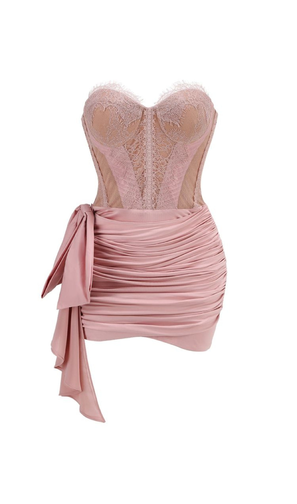 Strapless lace mini dress in pink