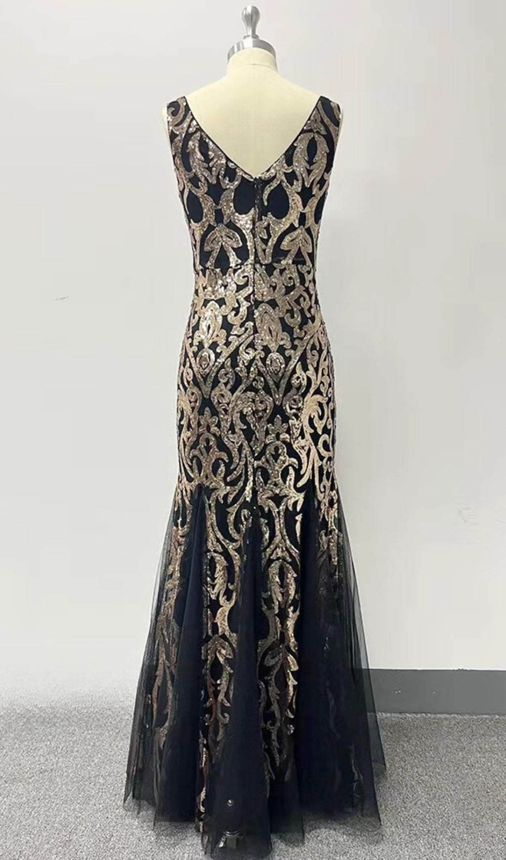 Fishtail Sequin Maxi Dress In Gold