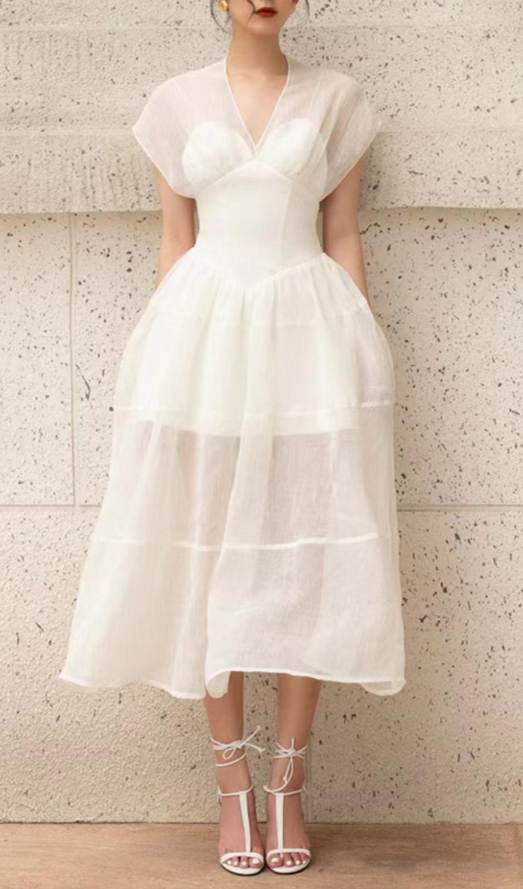 CHIIFFON MIDI DRESS IN WHITE