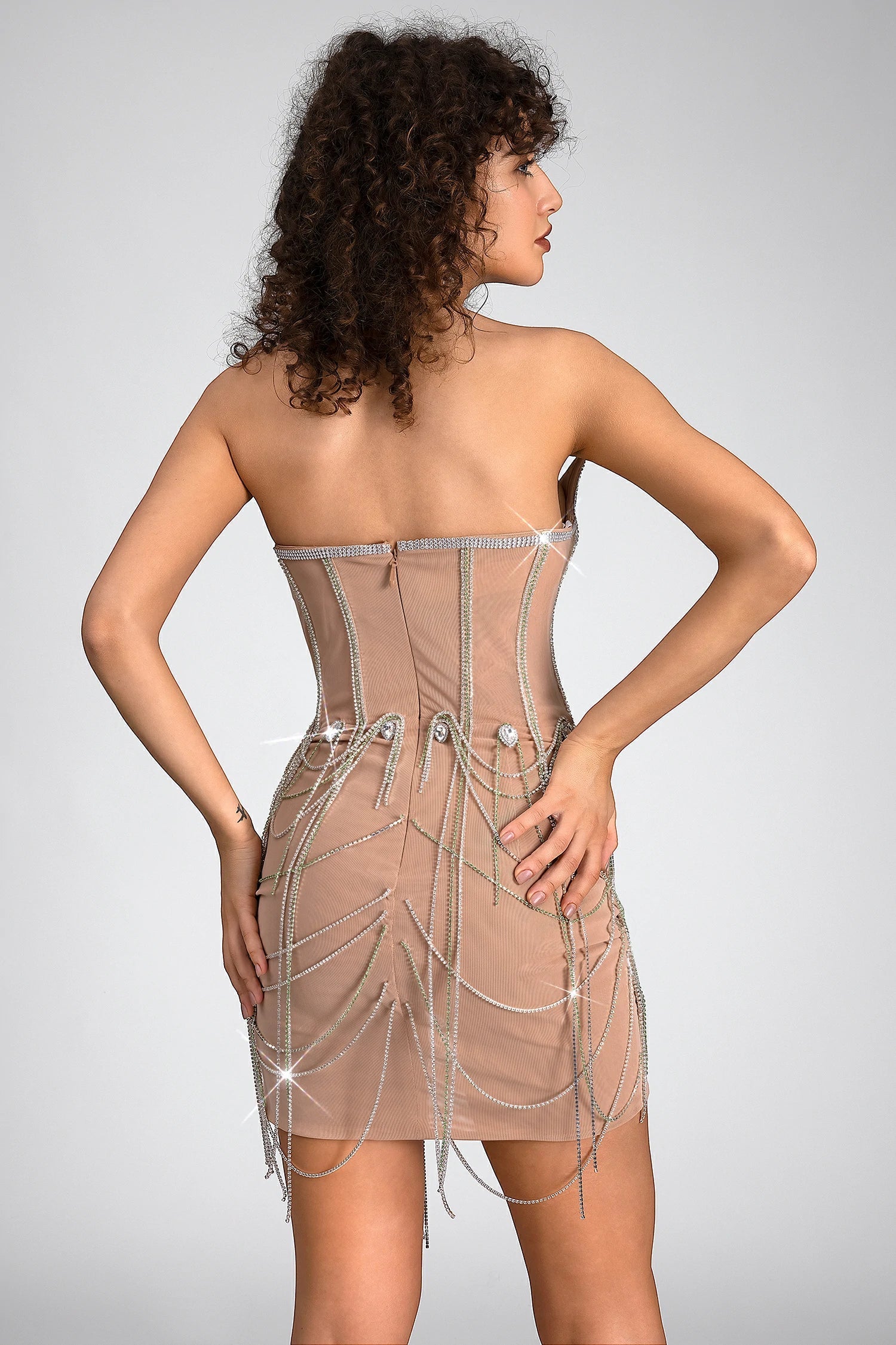 Pre-Sale David Diamond Rhinestone Chain Corset Dress