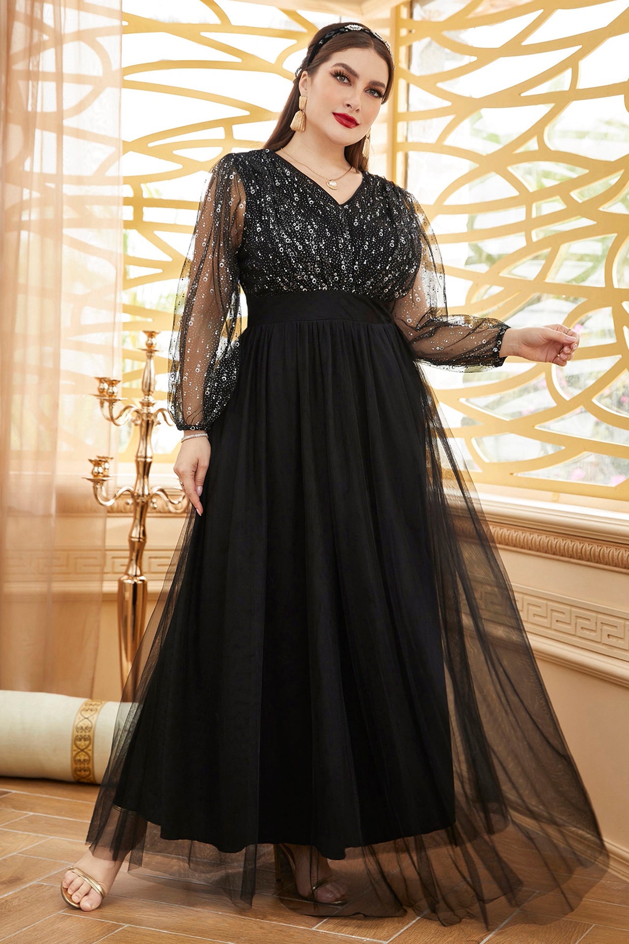 Roxanne Mesh Long Sleeve Maxi Dress