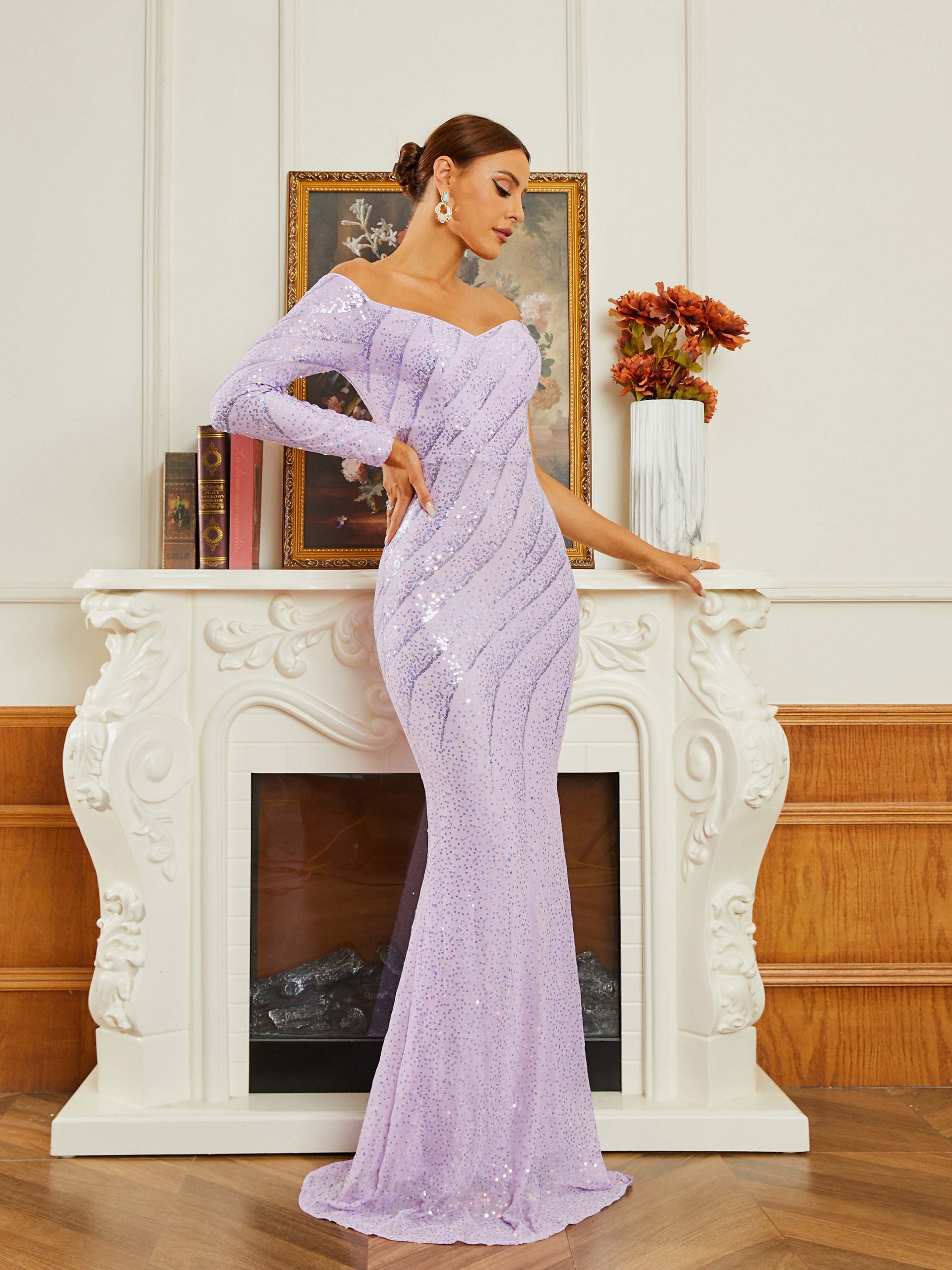 One Shoulder Sequin Mermaid Evening Dress