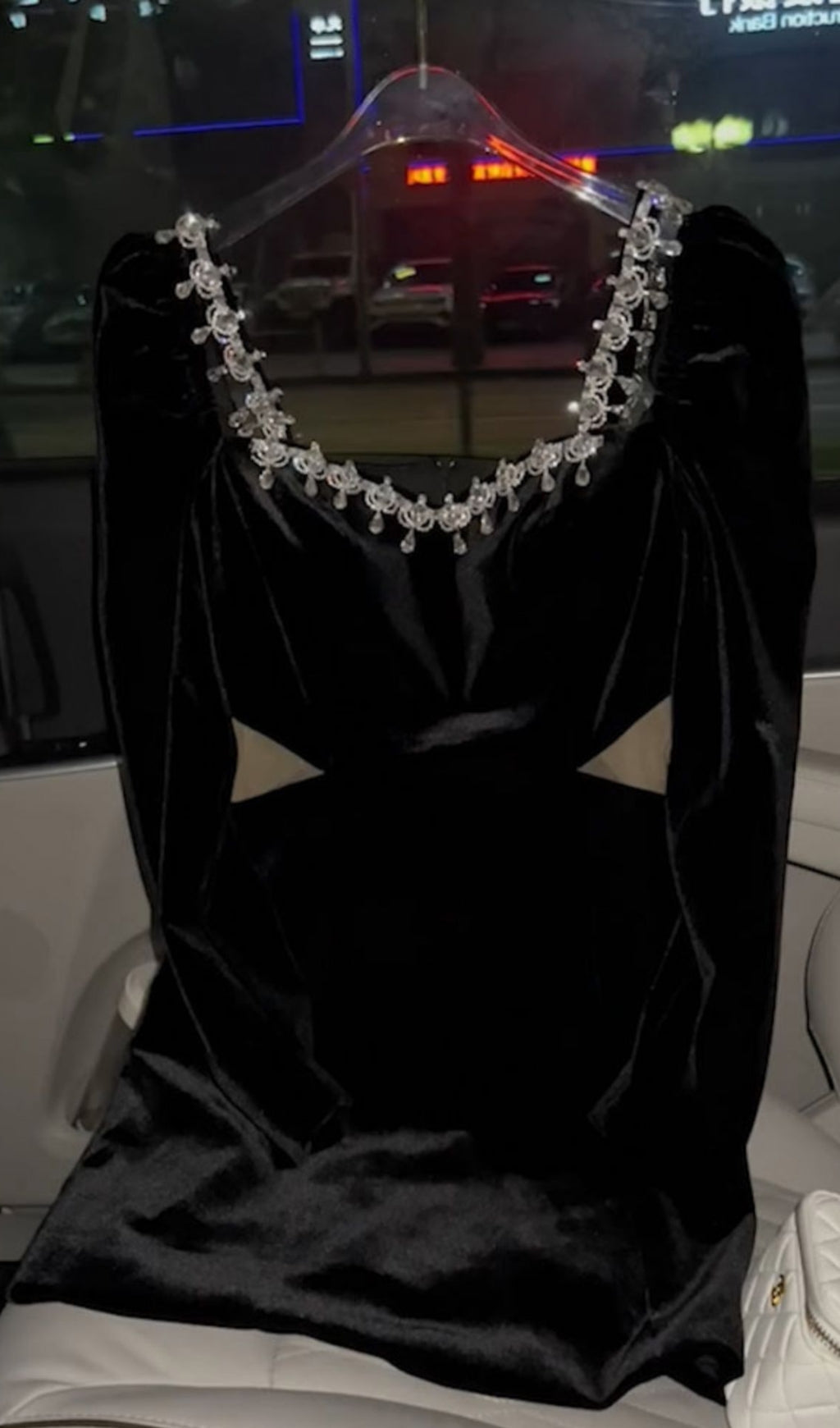 SQUARE NECK LONG SLEEVE VELVET MINI DRESS IN BLACK