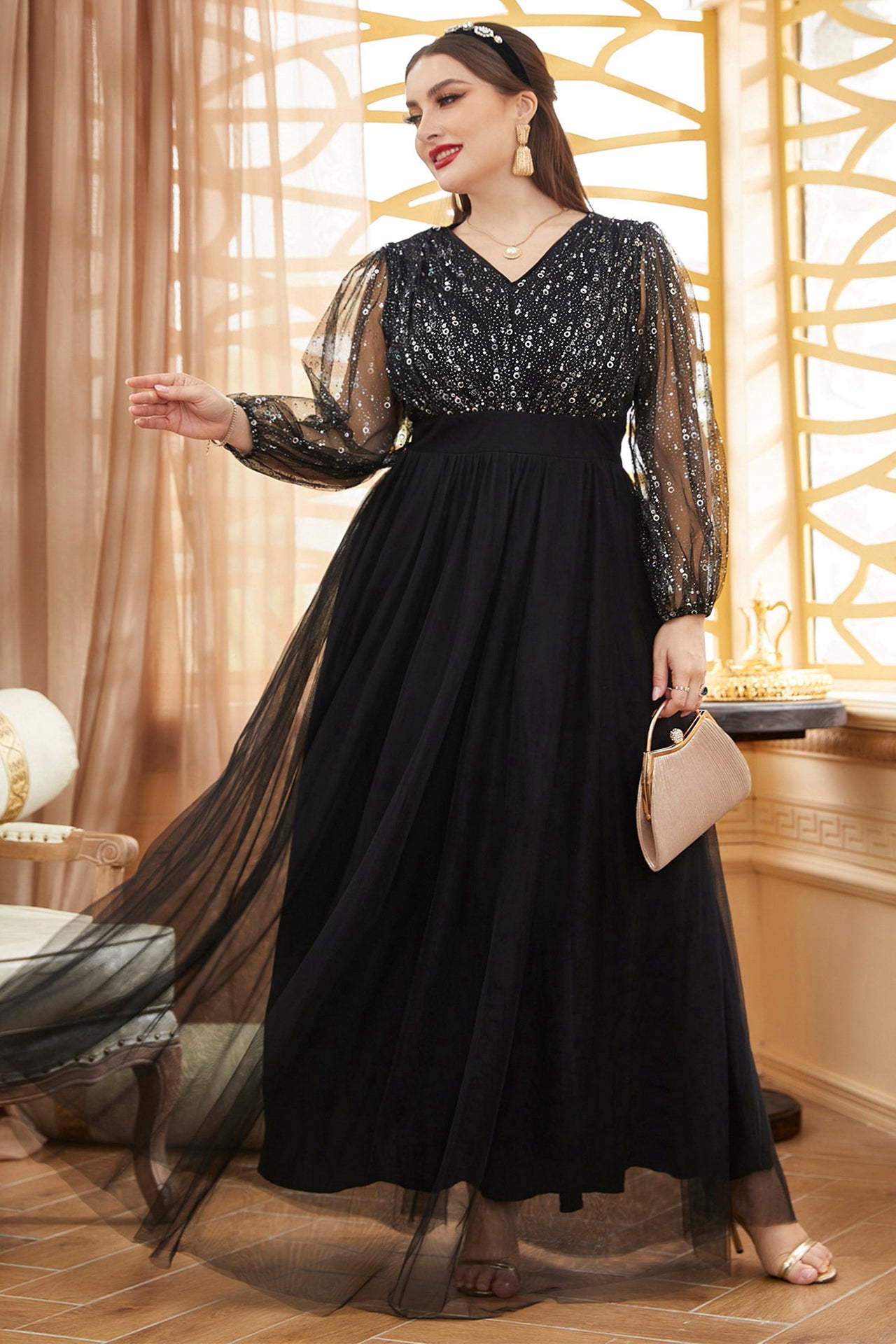 Roxanne Mesh Long Sleeve Maxi Dress