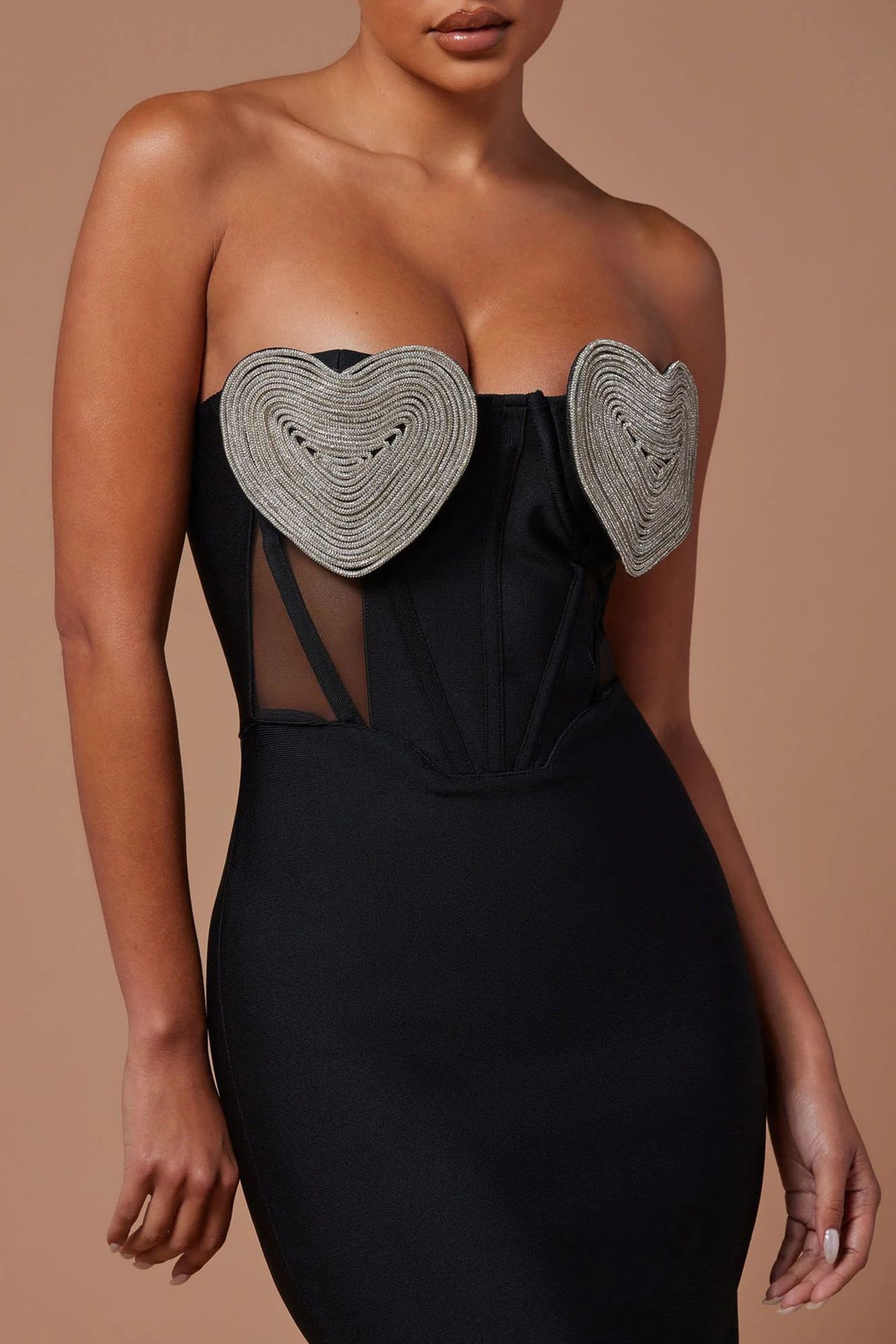 Embellished Strapless midi dress in black