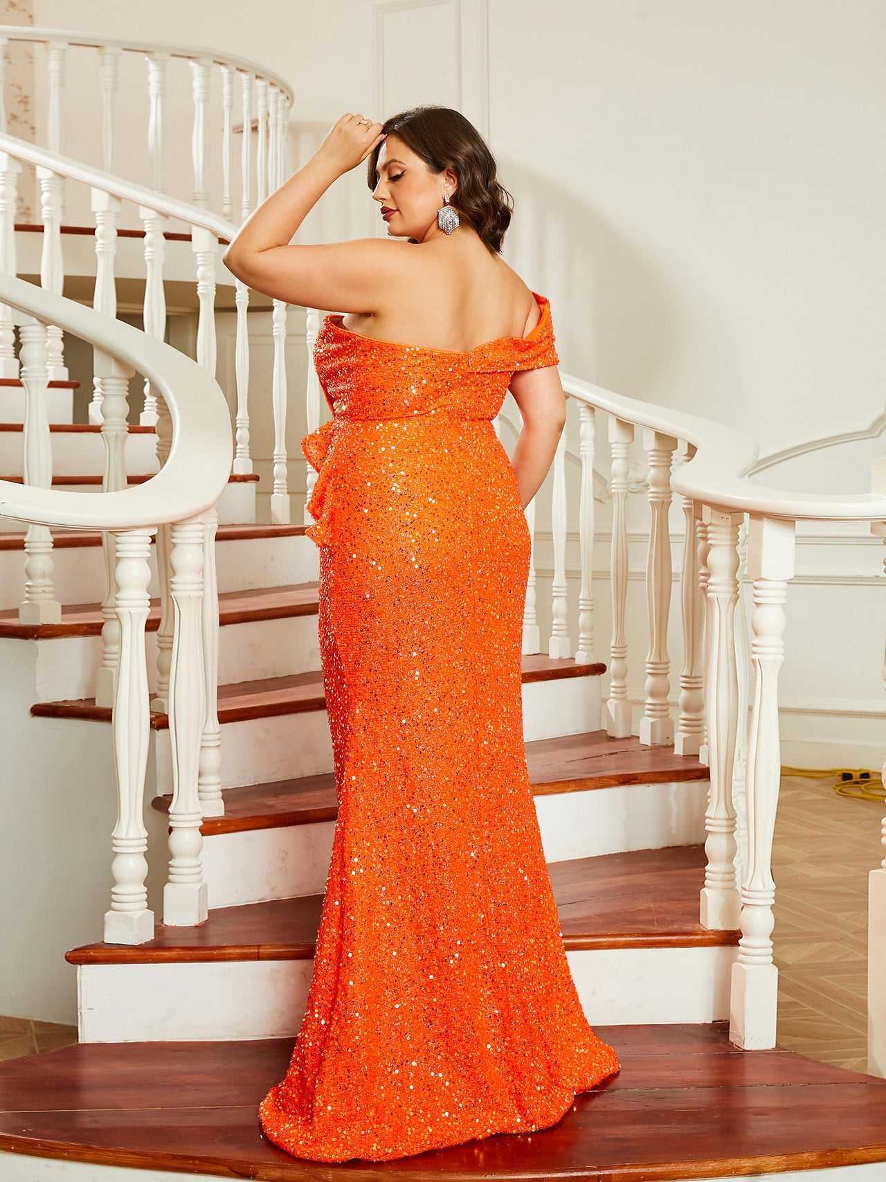 Plus Off Shoulder Mermaid Strapless Sequin Dress