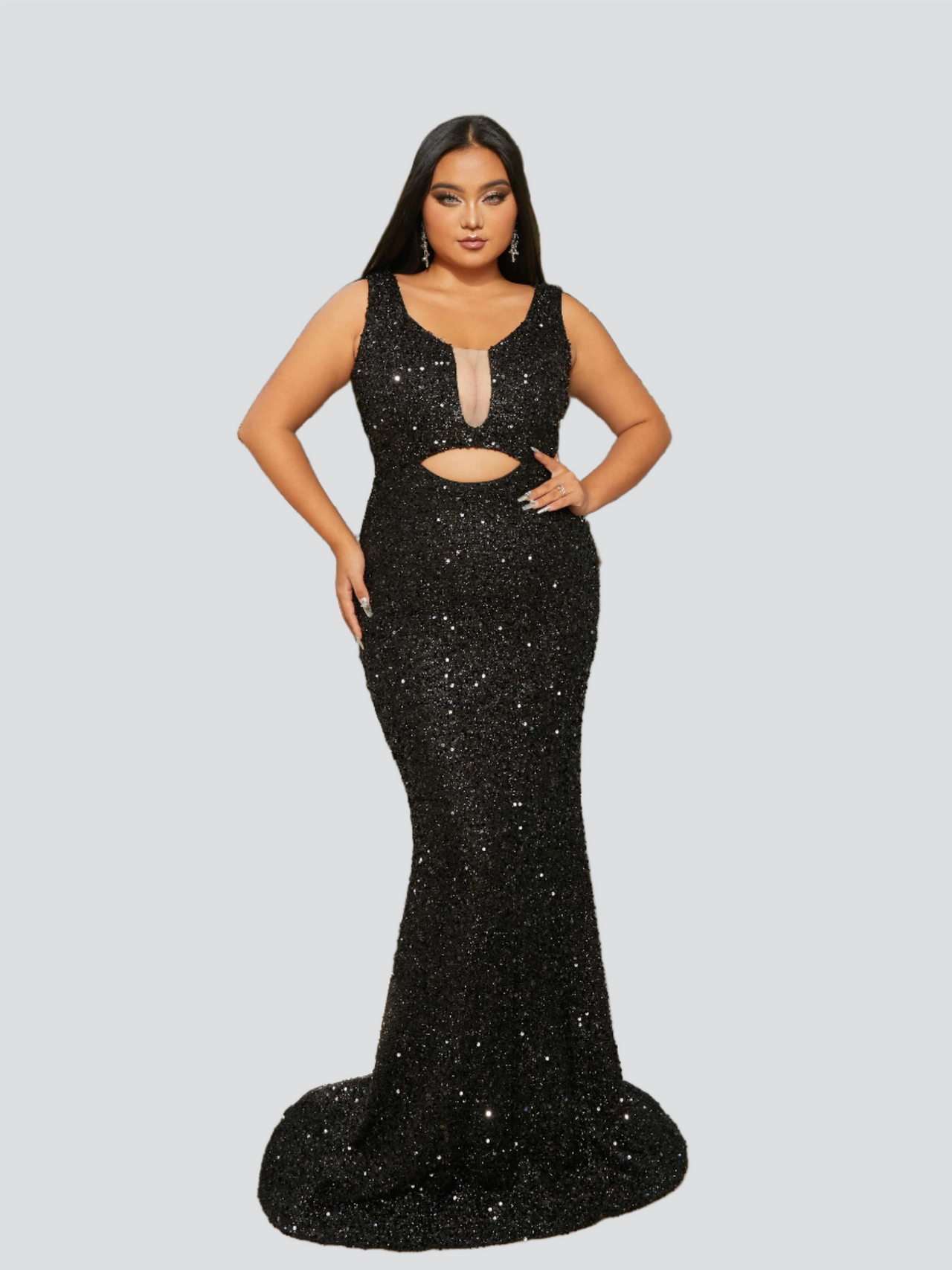 Plus Size Cutout V-neck Mermaid Sequin Prom Dress