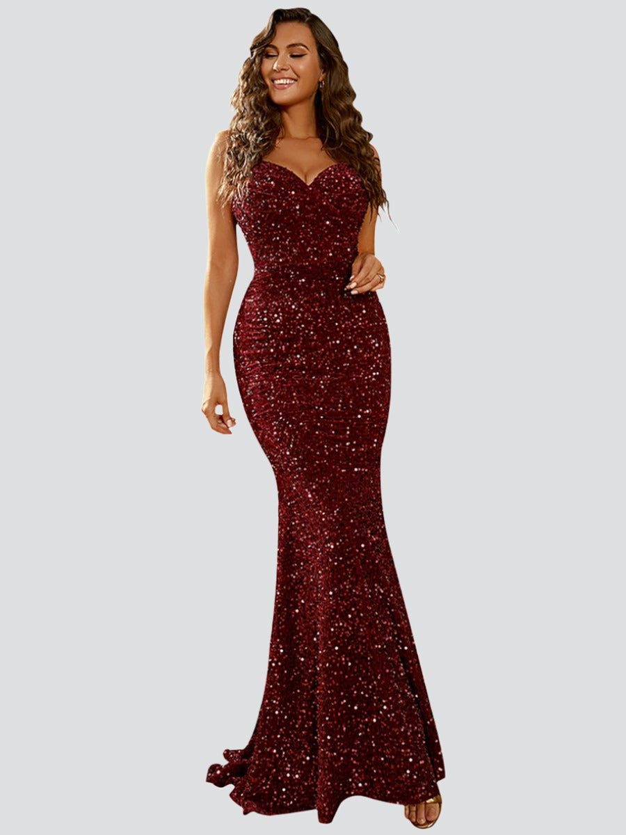 Spaghetti Backless Sequin Dress