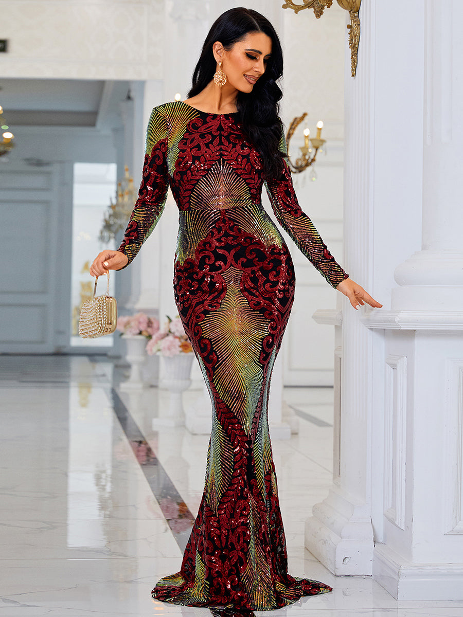 Graphic Sequin Mermaid Fromal Dress