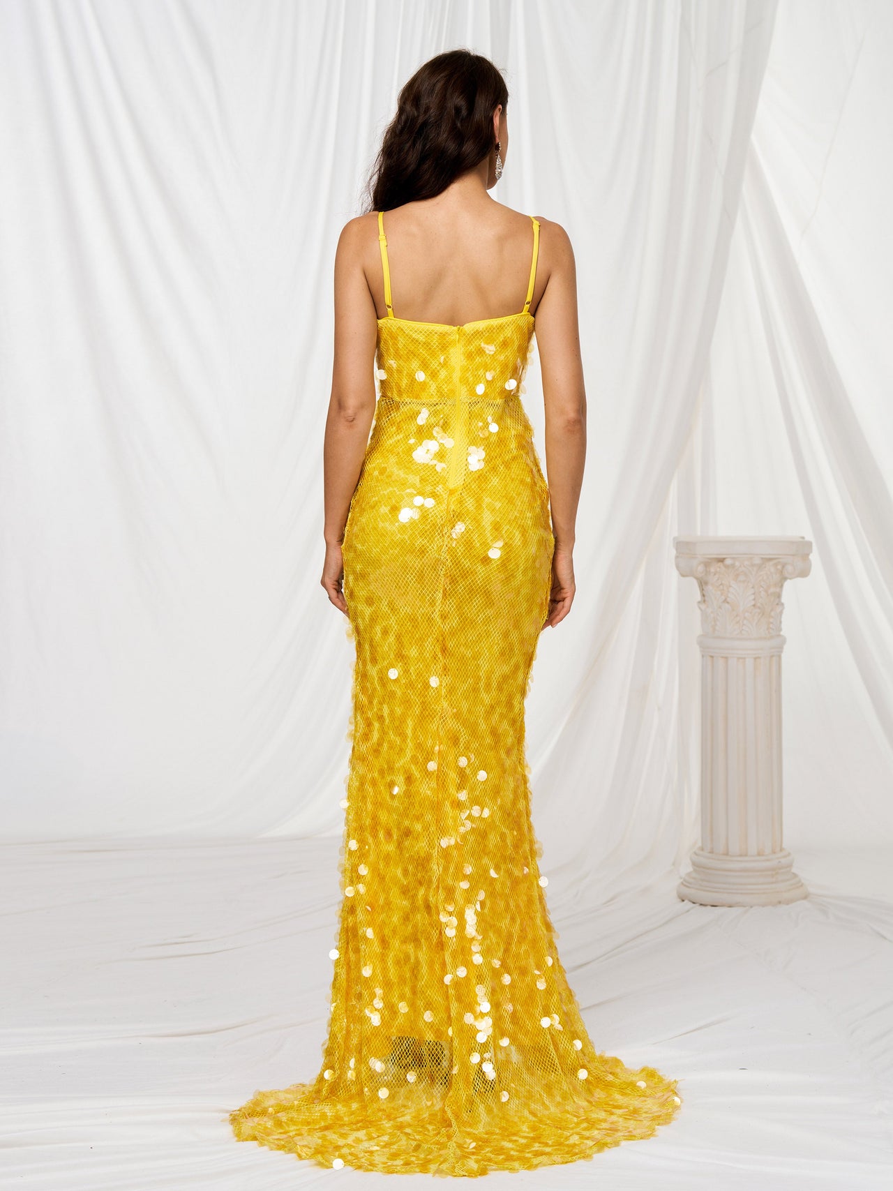 Spaghetti Straps Split Sequin Prom Dress